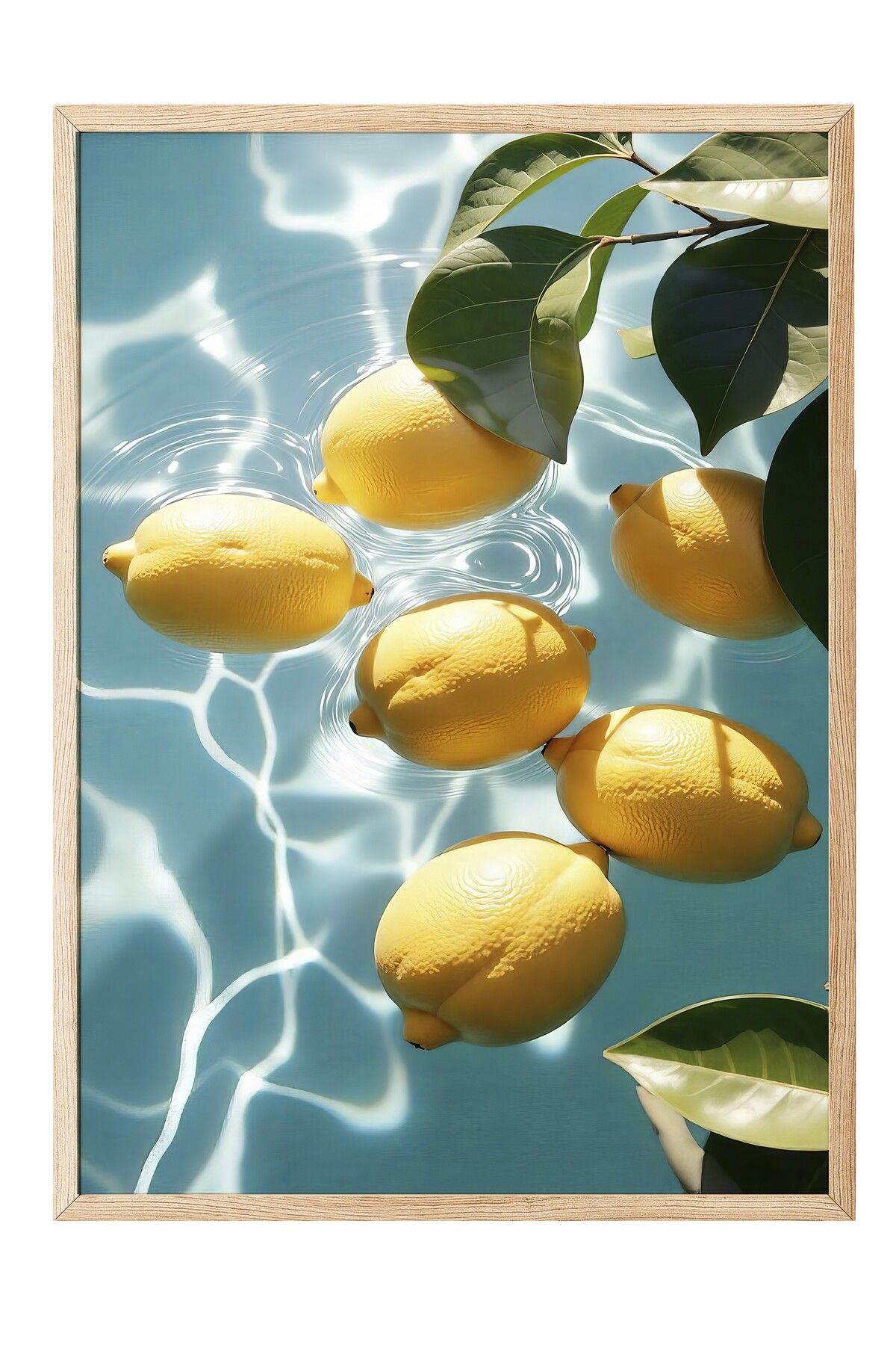 Postifull Ahşap Çerçeveli Poster, Suda Limonlar, Fotoğraf, Mavi Renk Poster, 2025 Yaz Seçkisi, NO:109697