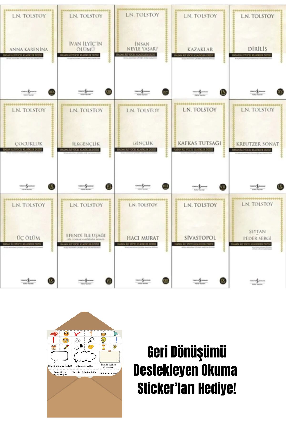 TÜRKİYE İŞ BANKASI KÜLTÜR YAYINLARI L. N. Tolstoy Kitapları 15 Kitaplık Set + Okuma Sticker'ları