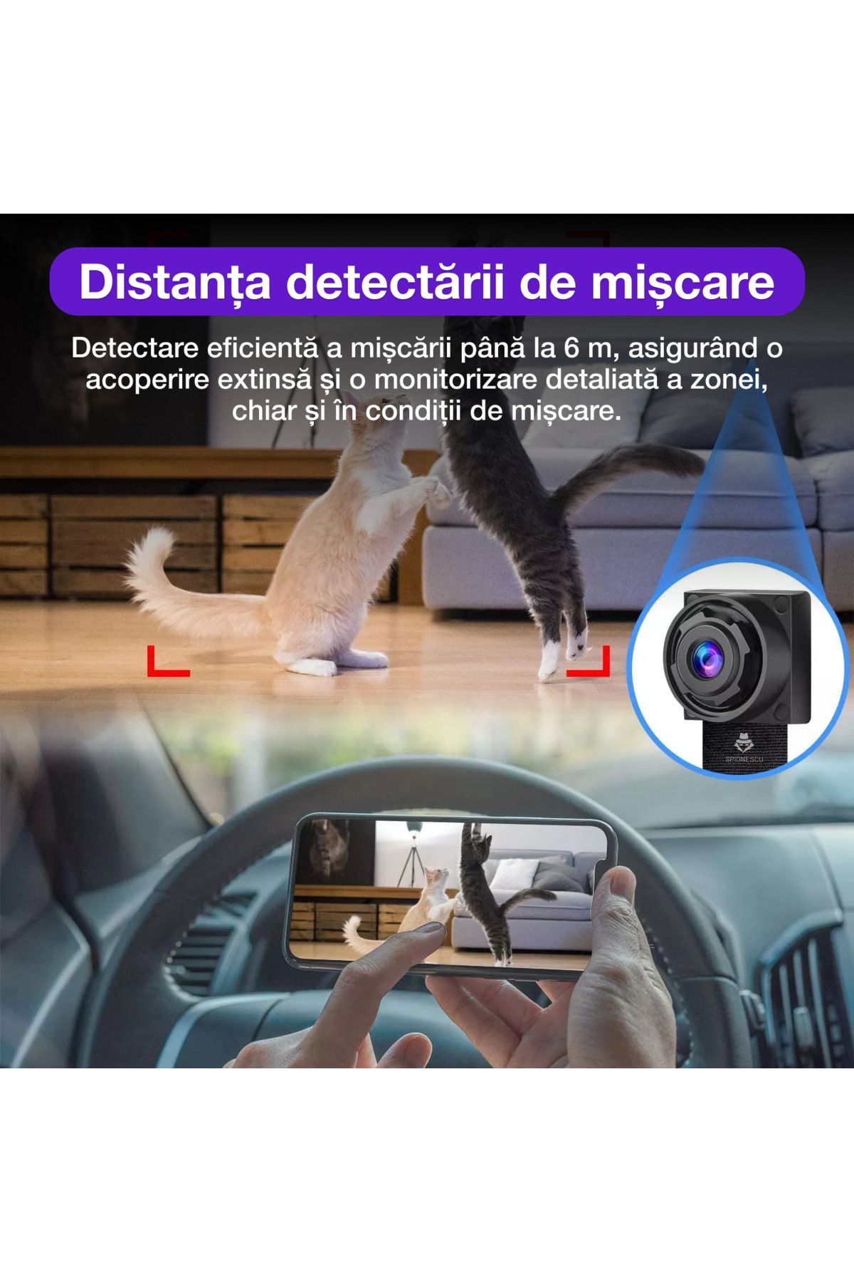 Spionescu-Cameră ascunsă micro, VD06A, WIFI, detectare mișcare, vedere nocturnă, 1080P, Android/iOS, 1000 mAh 5