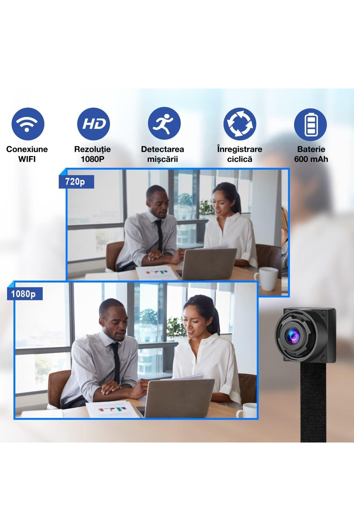 Spionescu-Hidden button camera, V4A, WIFI, 1080P, motion detection, cyclic recording, remote access, 600 mAh 3
