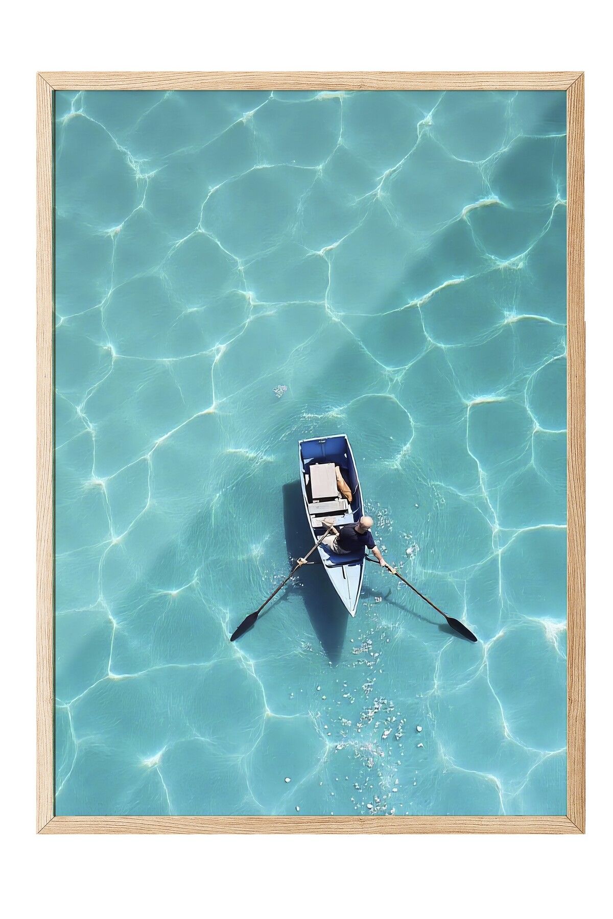 Postifull Ahşap Çerçeveli Tablo, Denizde Tekne, Fotoğraf, Mavi Renk Poster, 2025 Yaz Seçkisi, NO:109718