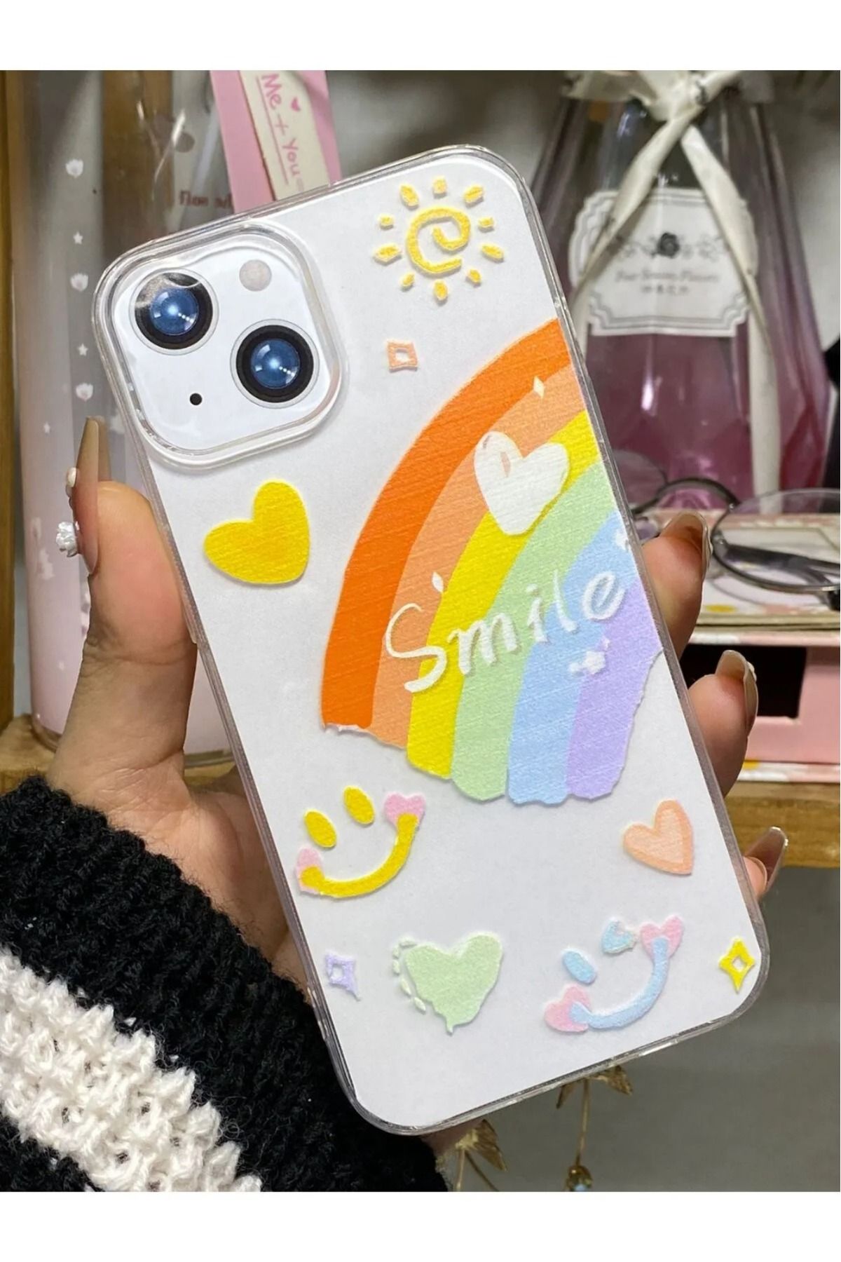 LUXKLAS İphone 13 Ve 14 Uyumlu Köşeli Şeffaf Baskılı Kamera Açık Kılıf