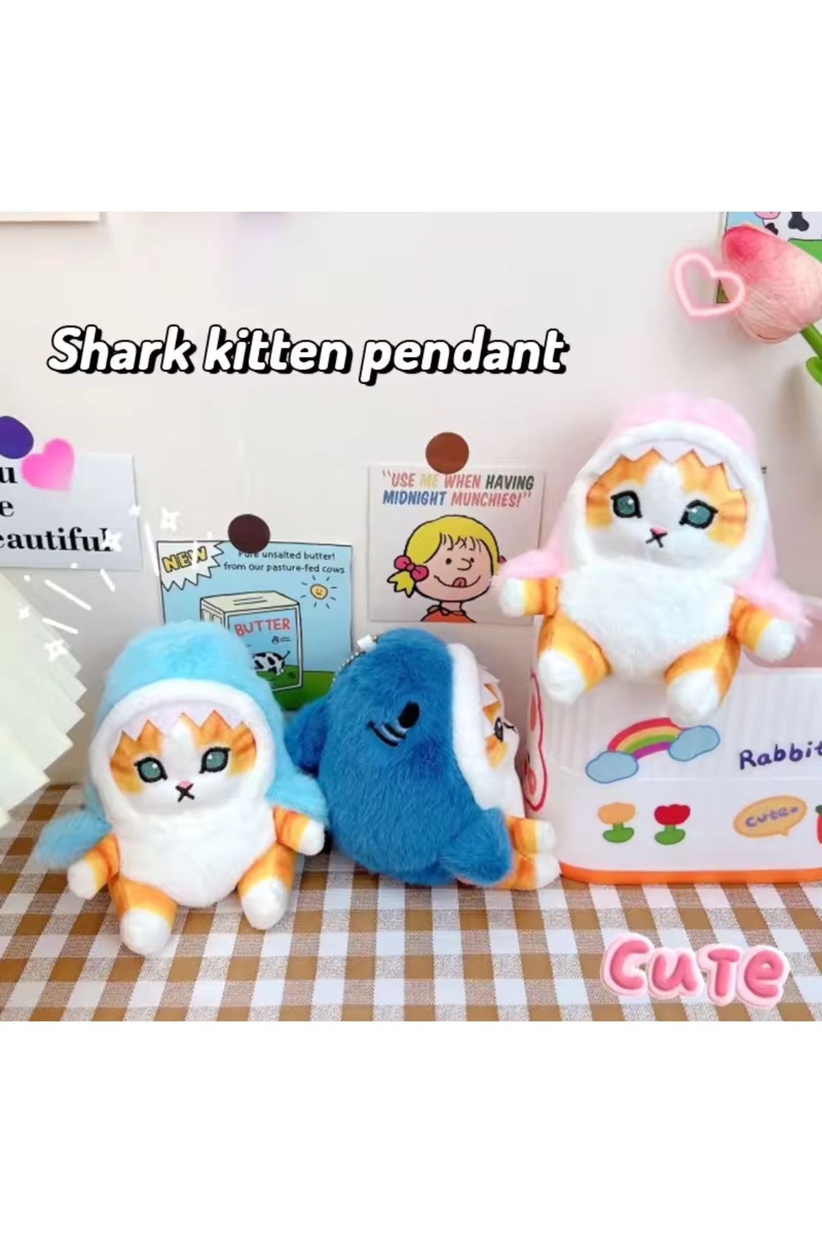 Kawaii Mofusand Shark Kitten Peluş Charm Anahtarlık 1 Adet