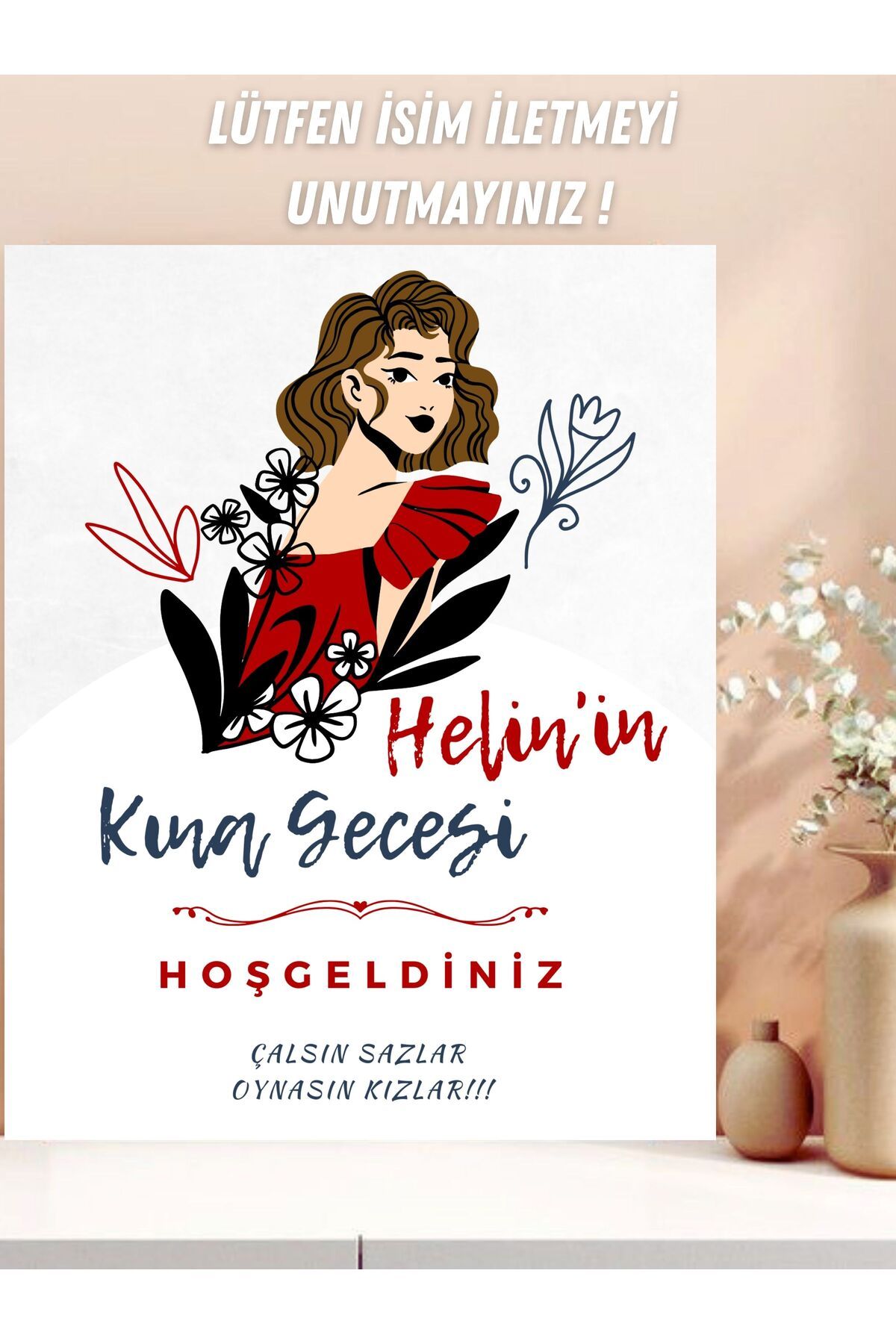 Hobi Sepeti Kına Gecesi Karşılama Afişi, Kına Organizasyonu 35x50 Cm Hoş Geldiniz Giriş Tablosu