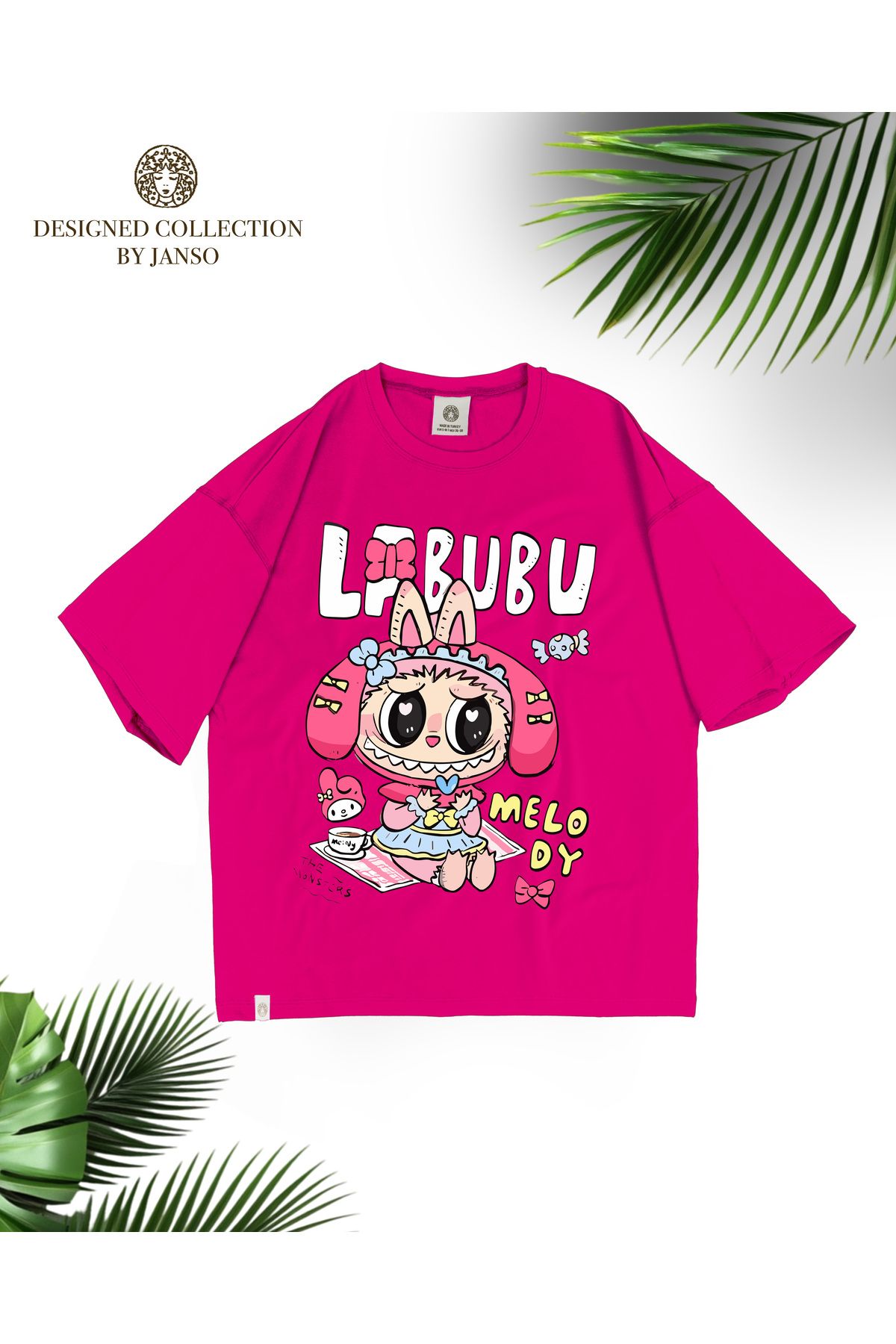 JANSO GROUP - KADIN KISA KOLLU TSHIRT BASKILI OVERSİZE PAMUKLU