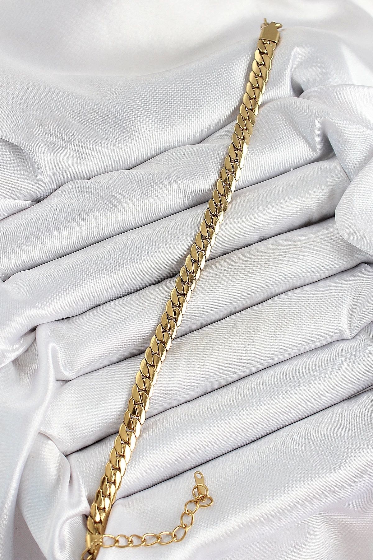 GLIMMERY 316L Çelik Gold Renk Yassı Zincir Kadın Bileklik