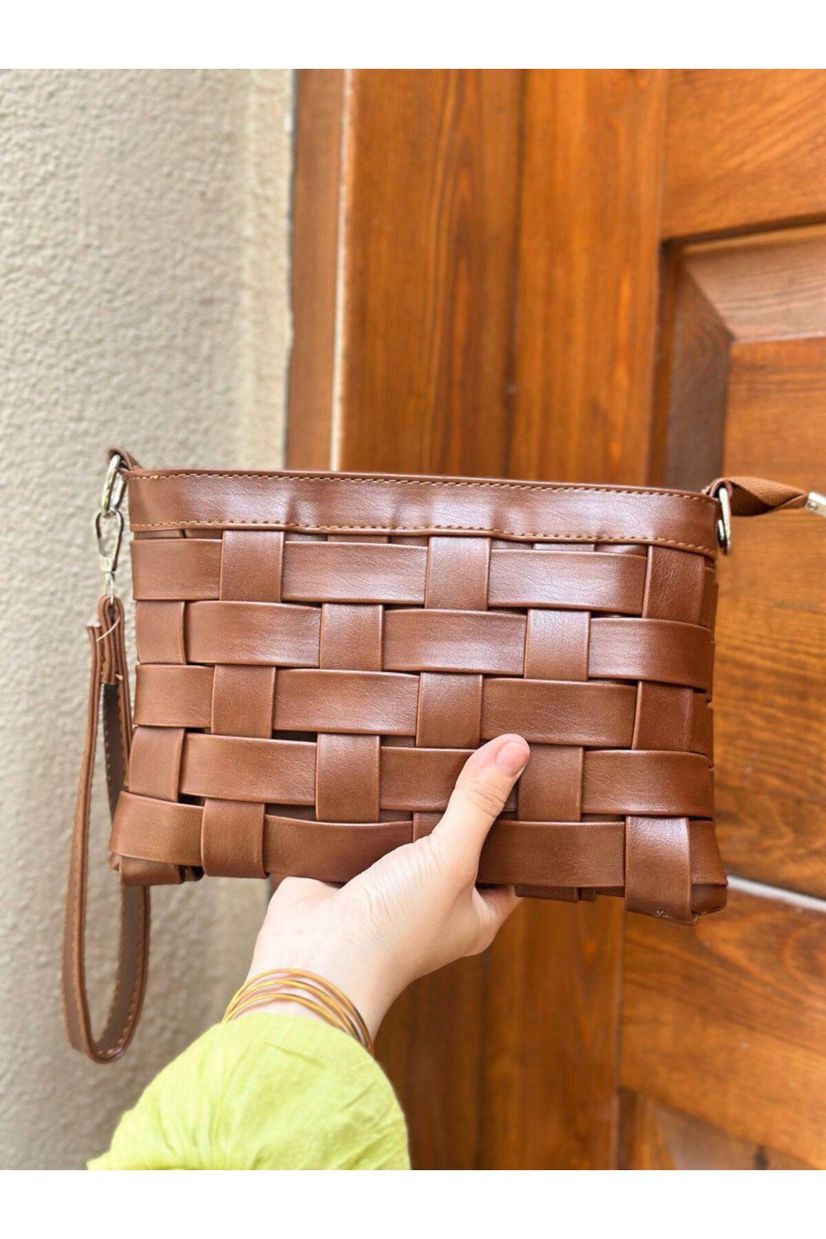 larosee Örgü Deri Model Ayarlanabilir Askılı Kadın Portföy Clutch Çanta Çapraz Çanta Kol Çantası