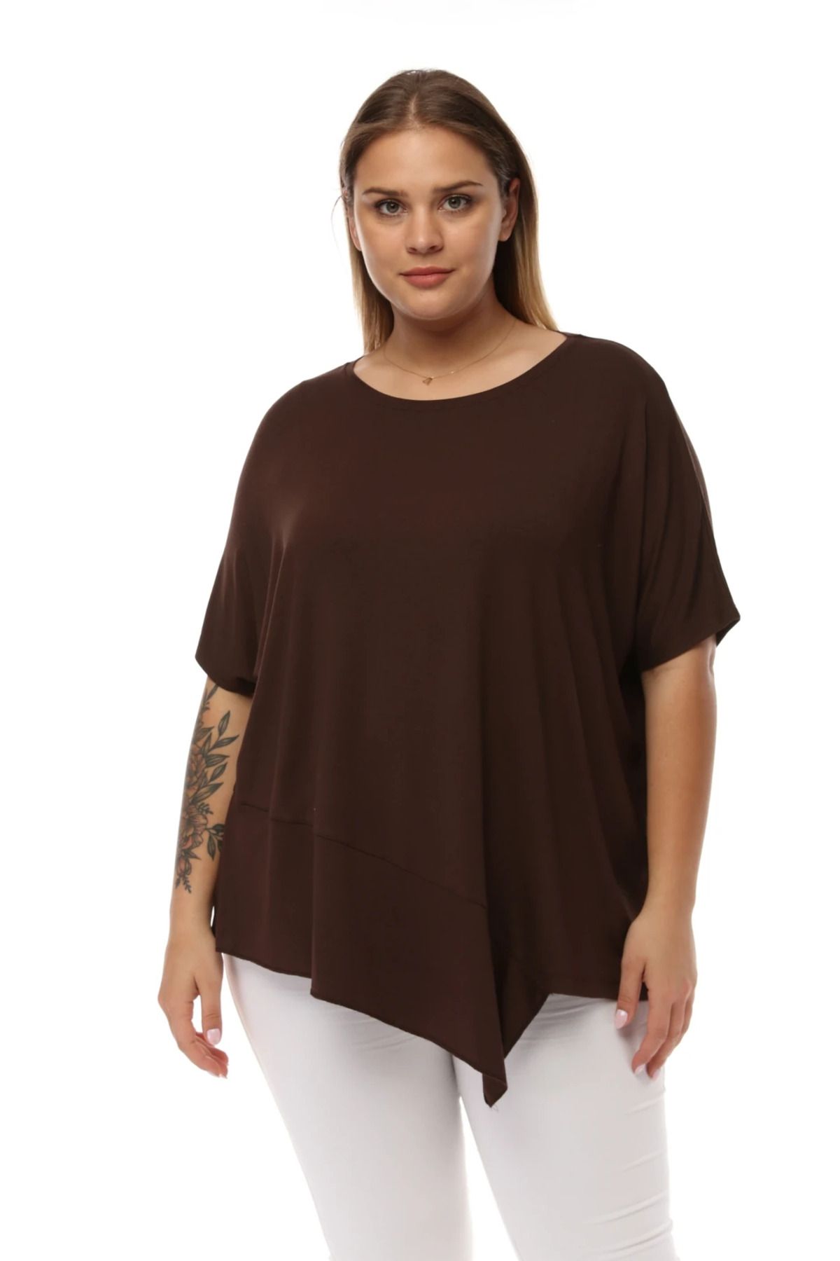 Butik Ayseba BUTİK AYSEBA KADIN ASİMETRİK KISA KOLLU BLUZ