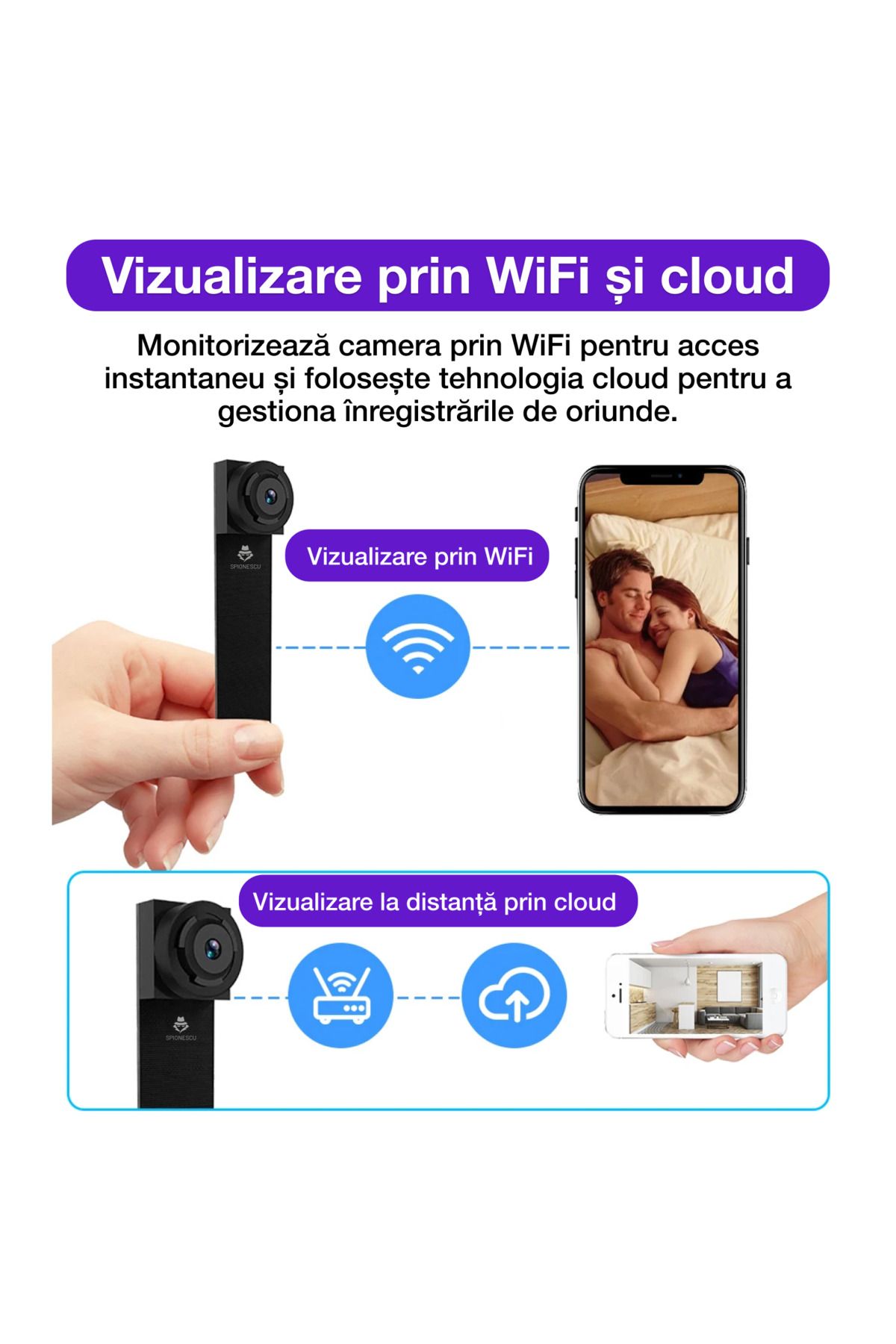 Spionescu-Cameră ascunsă micro, VD06A, WIFI, detectare mișcare, vedere nocturnă, 1080P, Android/iOS, 1000 mAh 7