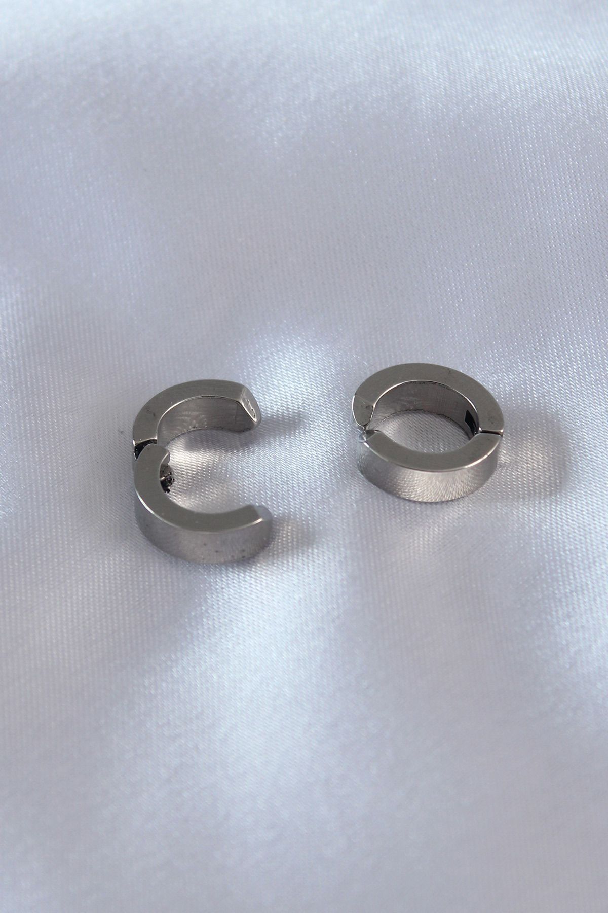 Toptan Bulurum-316L Steel Silver Color Compressed Men's Earrings 2
