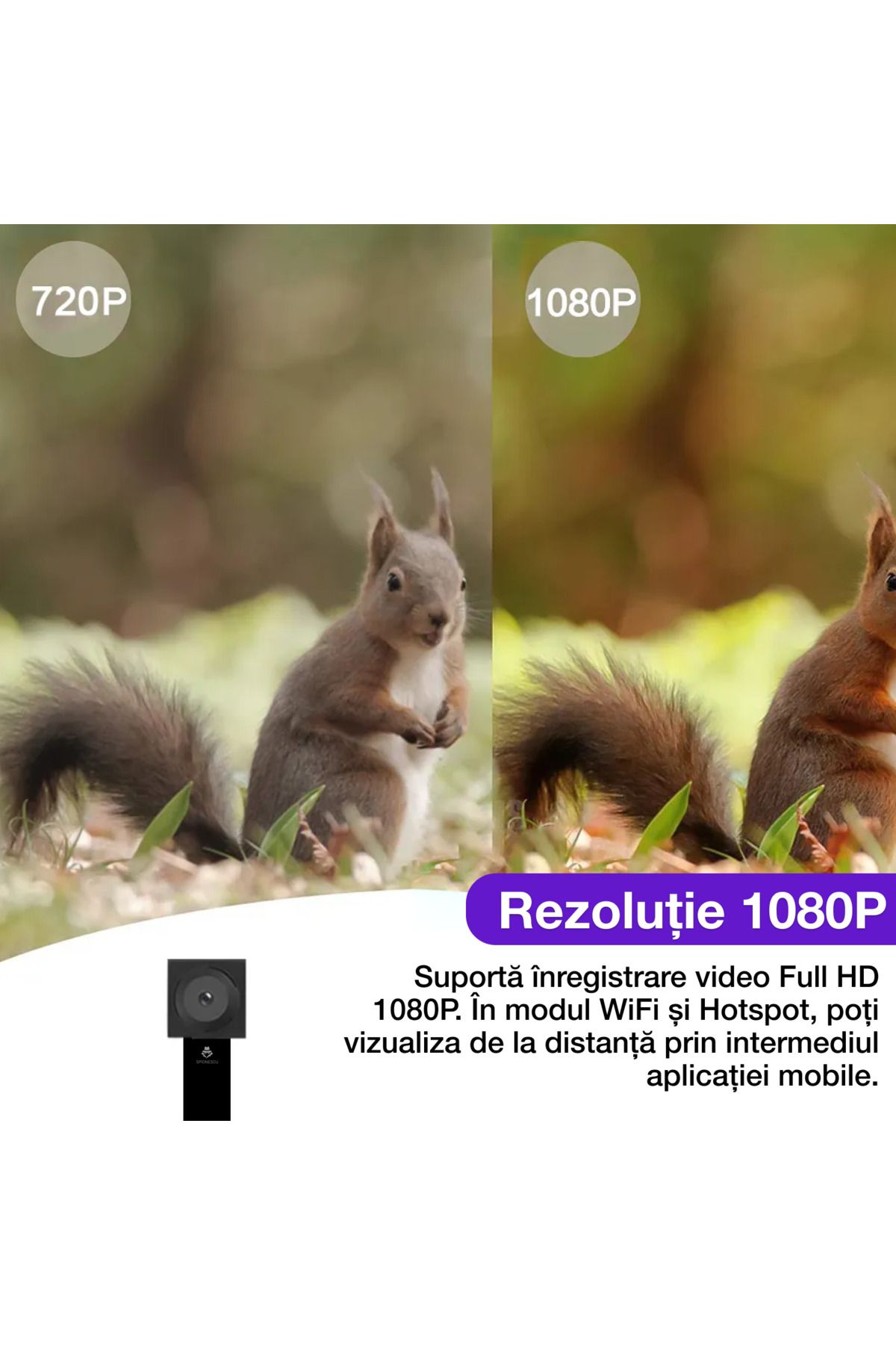 Spionescu-Cameră ascunsă micro, VD06A, WIFI, detectare mișcare, vedere nocturnă, 1080P, Android/iOS, 1000 mAh 3