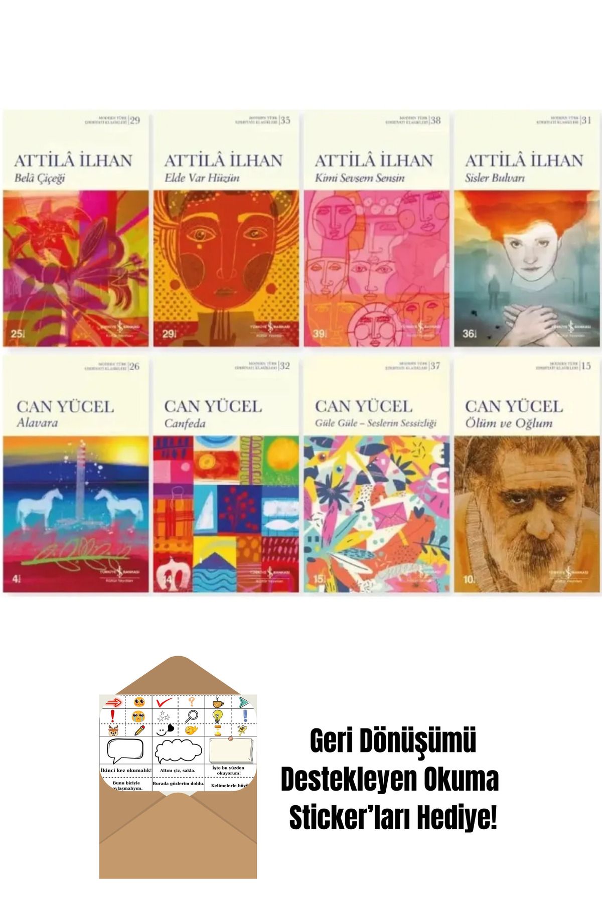 TÜRKİYE İŞ BANKASI KÜLTÜR YAYINLARI Attila ilhan + Can Yücel - 8 Kitap Set + Okuma Sticker'ları