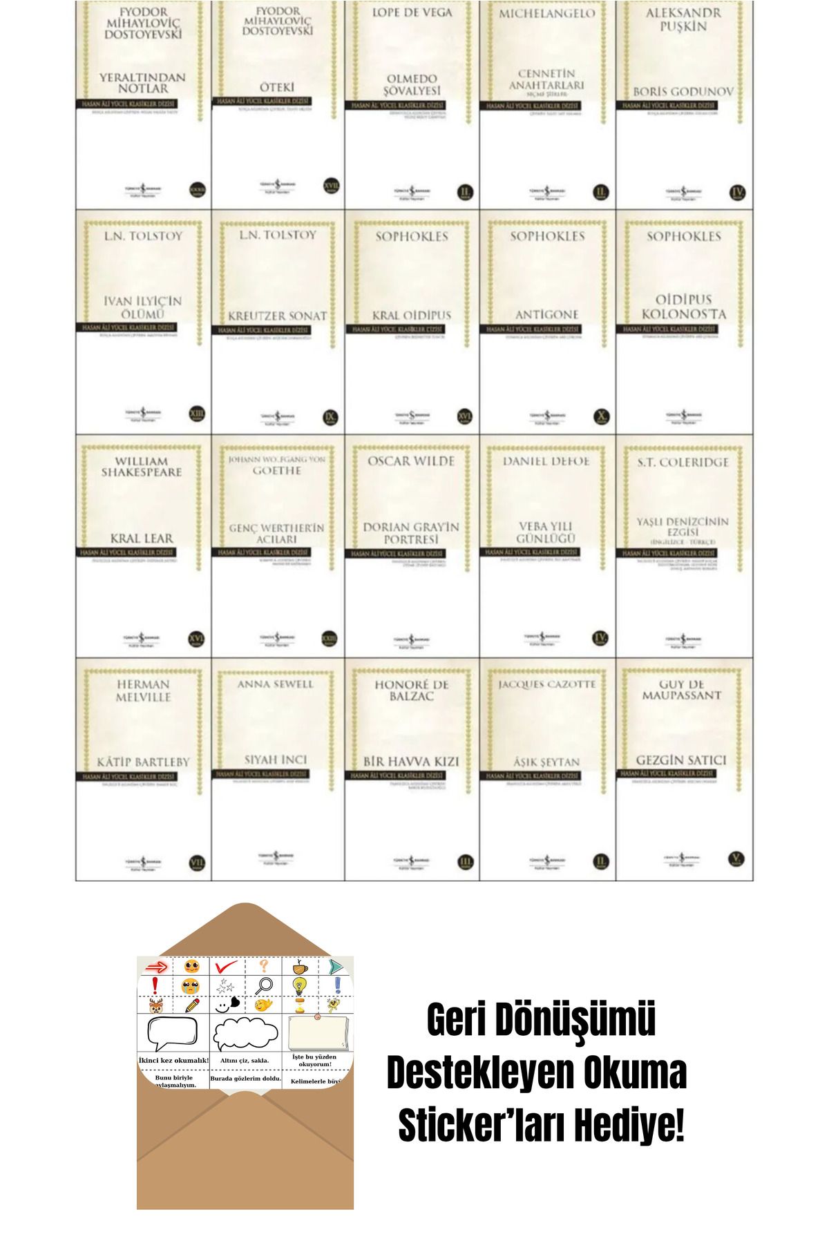 TÜRKİYE İŞ BANKASI KÜLTÜR YAYINLARI Hasan Ali Yücel Klasikler Dizisi 20 Kitap Set + Okuma Sticker'ları
