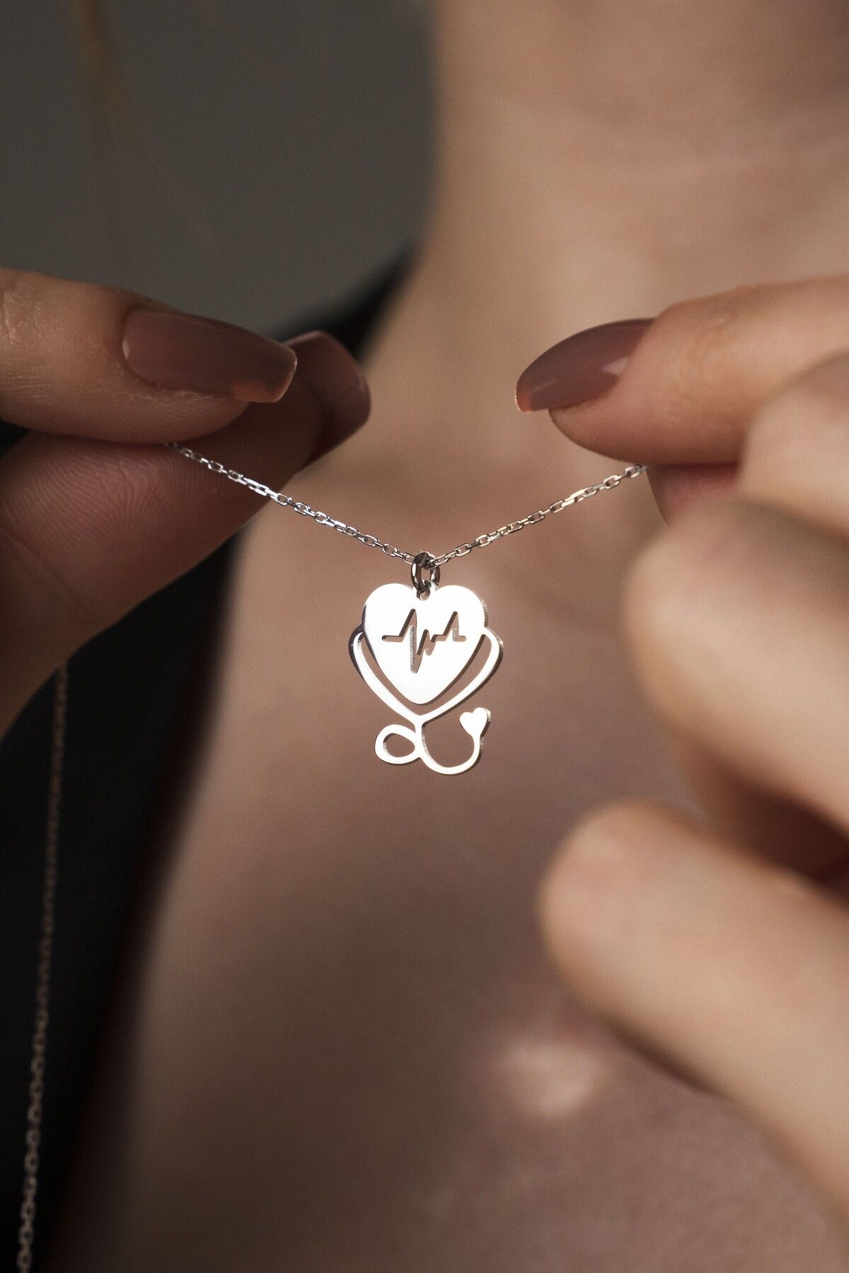 TigerxlJewellery 925 Ayar Gümüş Kalpli Steteskop Kolye