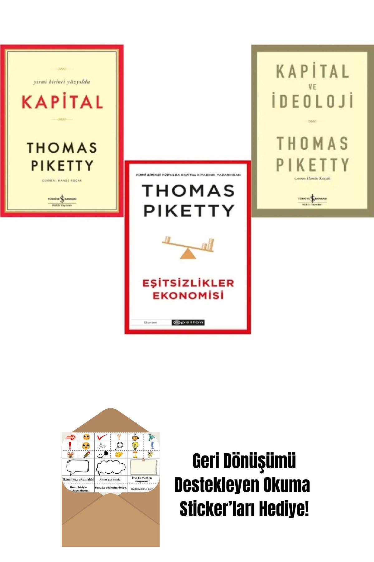 TÜRKİYE İŞ BANKASI KÜLTÜR YAYINLARI Thomas Piketty 3 Kitap Set + Okuma Sticker'ları