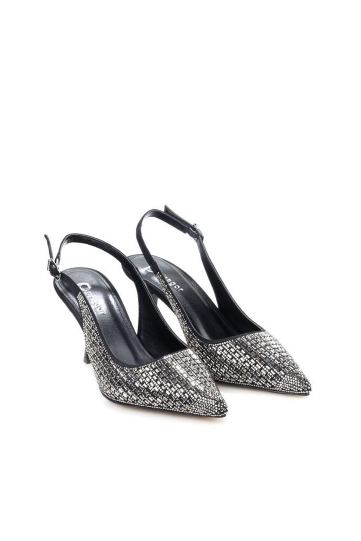 PİSAGOR Pisagor Ps-31971 8 Cm Topuklu Kadın Taşlı Arkası Açık Stiletto Abiye Ayakkabı