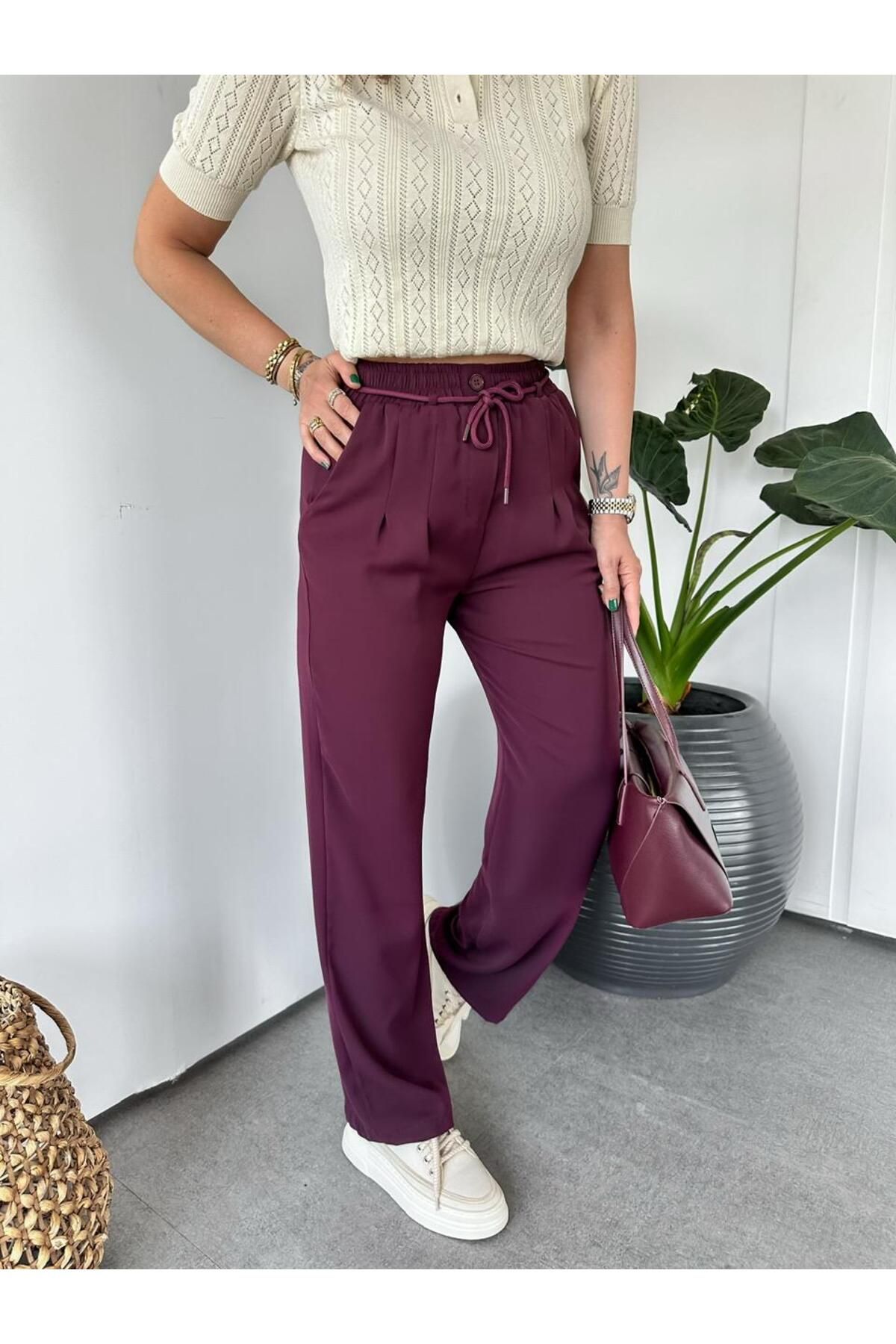 Zerrincan Giyim Bordo Pensli Beli İpli Pantolon