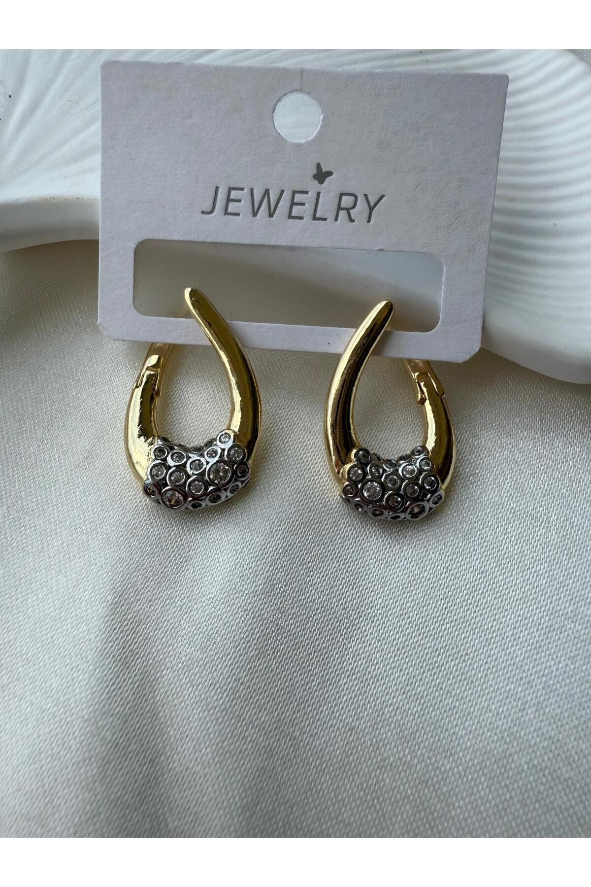 ennRey Zirkon Taşlı Gold Küpe
