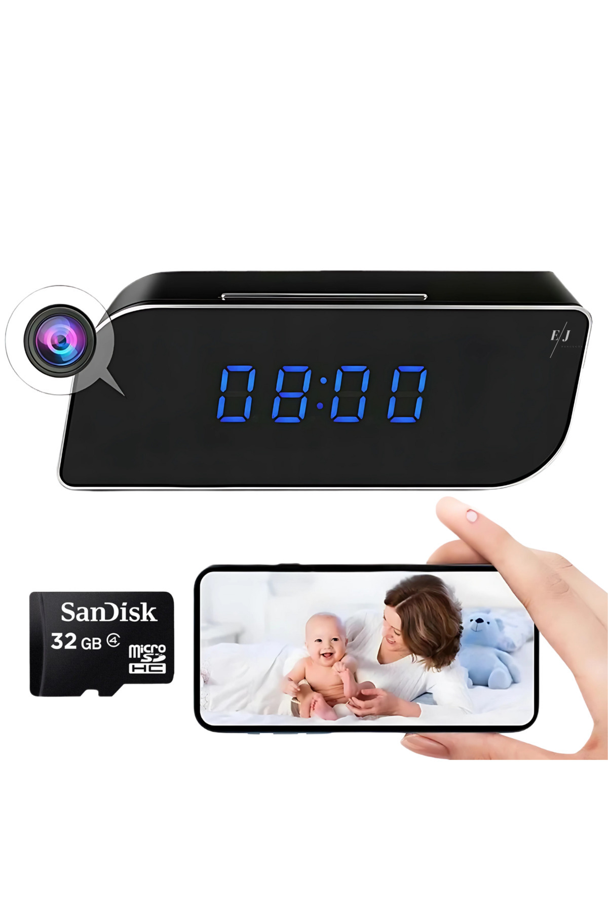 Spionescu-Clock with hidden video camera – WiFi, Night Vision, 150° wide angle, motion sensor, FULL HD 9