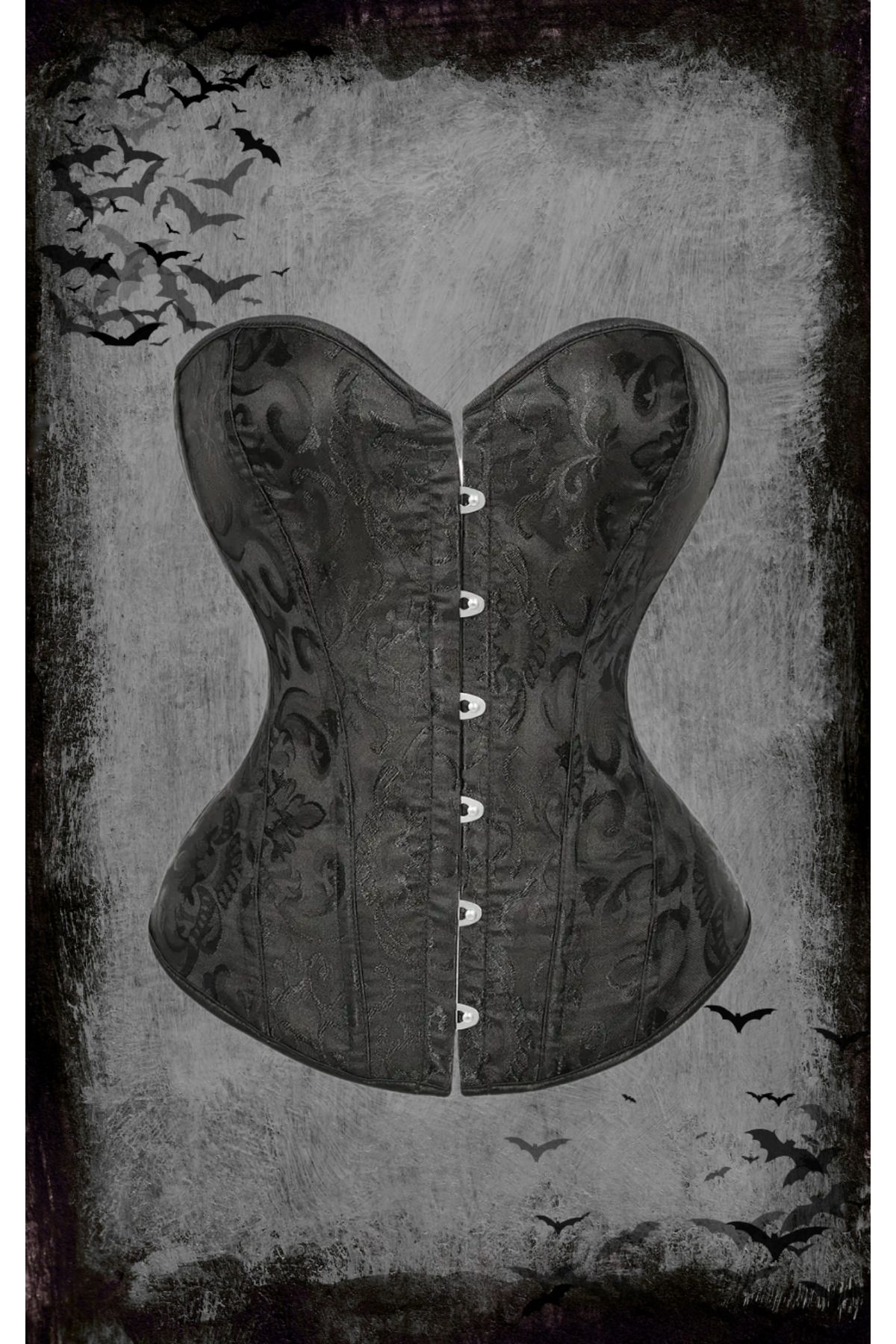 Mournbelle Gotik Ön Tokalı Vintage Desenli Korse