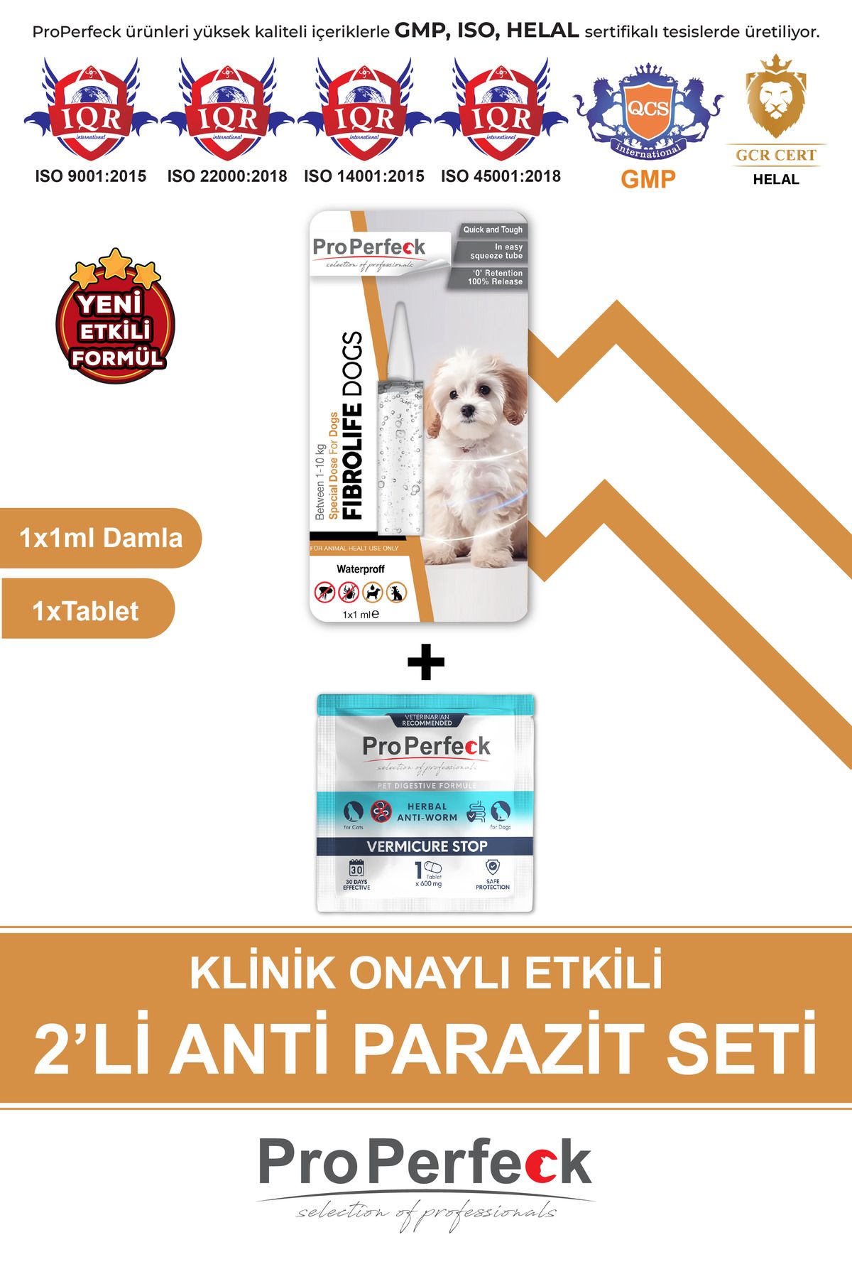 pro perfeck 1-10 Kg Köpek İç Dış Parazit Seti 1 Damla 1 Tablet