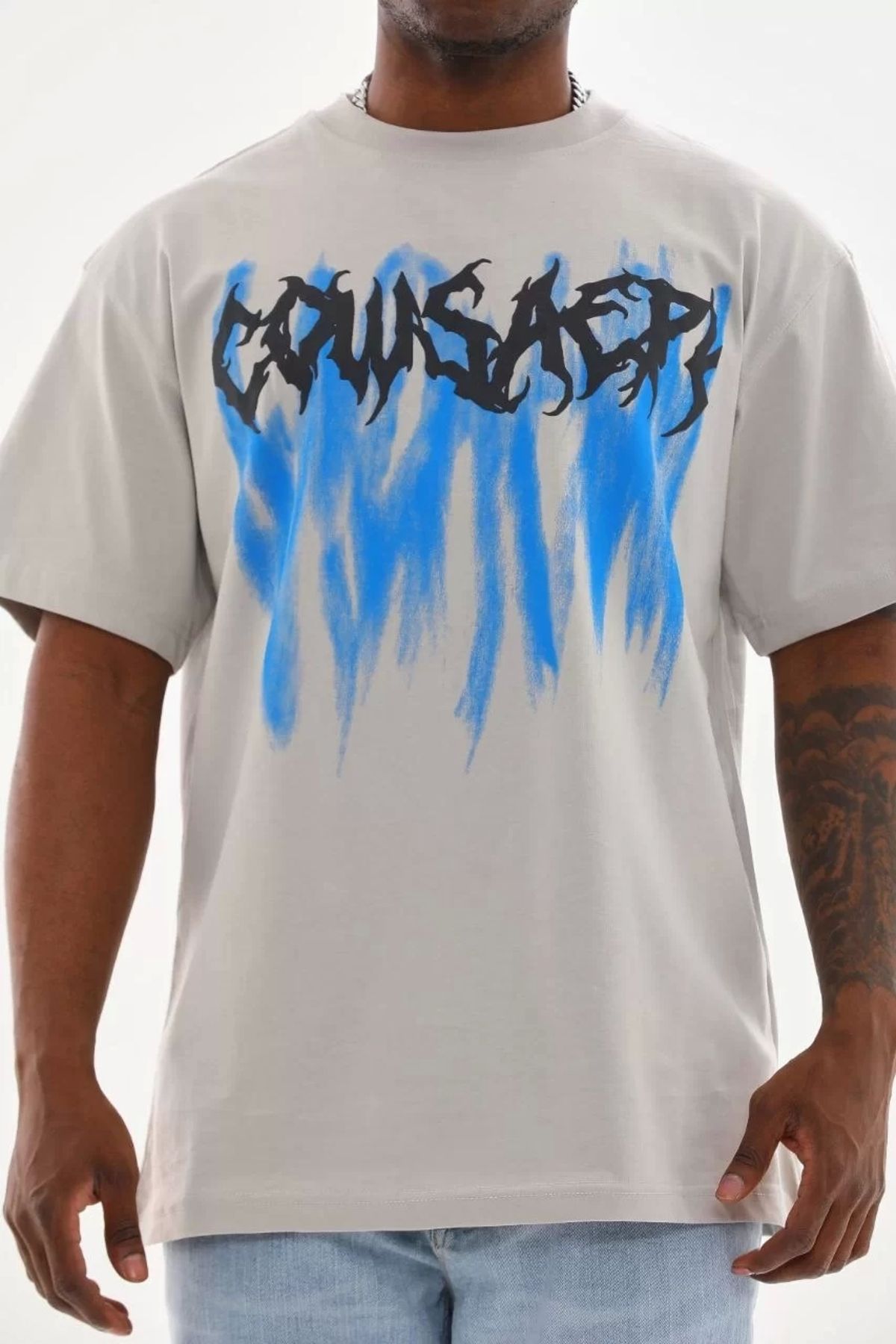 CanselButik Unisex Baskılı Oversize T-Shirt - Gri