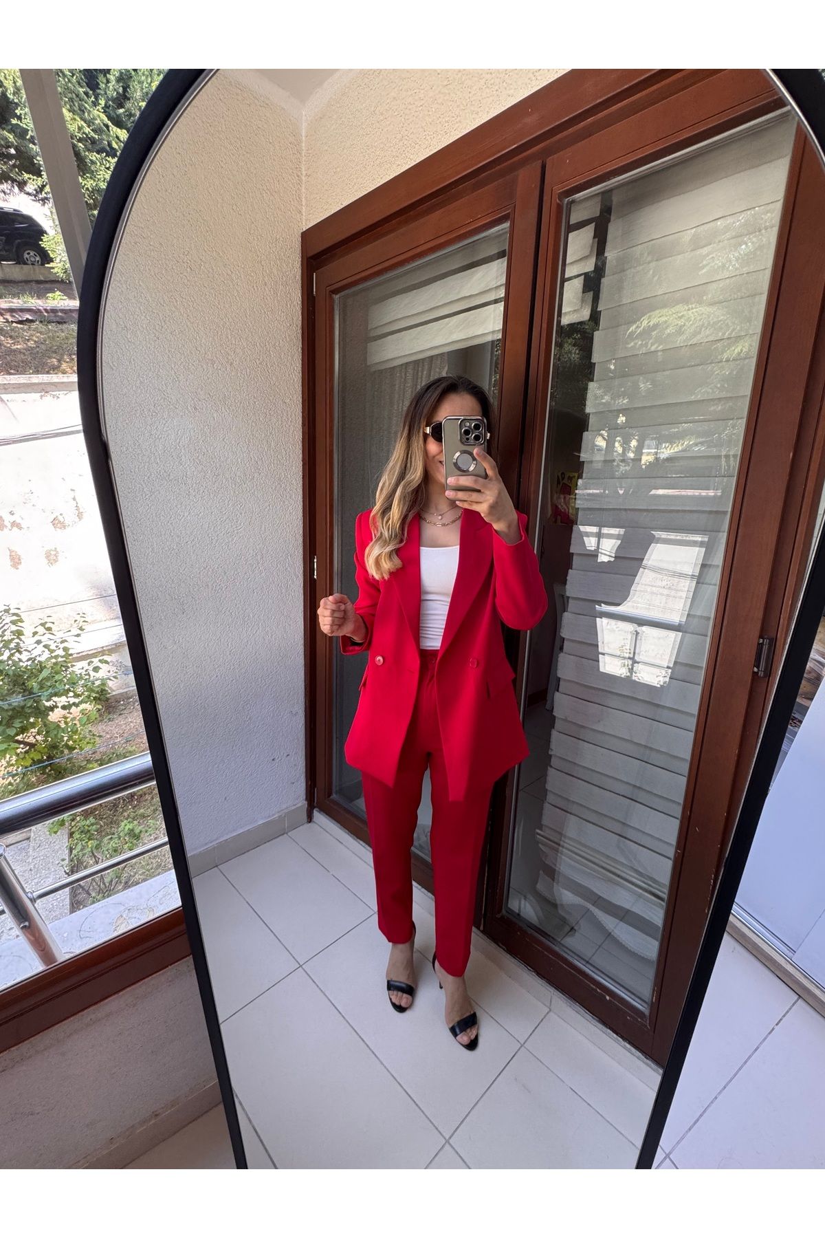 Marka Butikmayamoda Kadin Kirmizi Ceket Pantolon İkili Takim