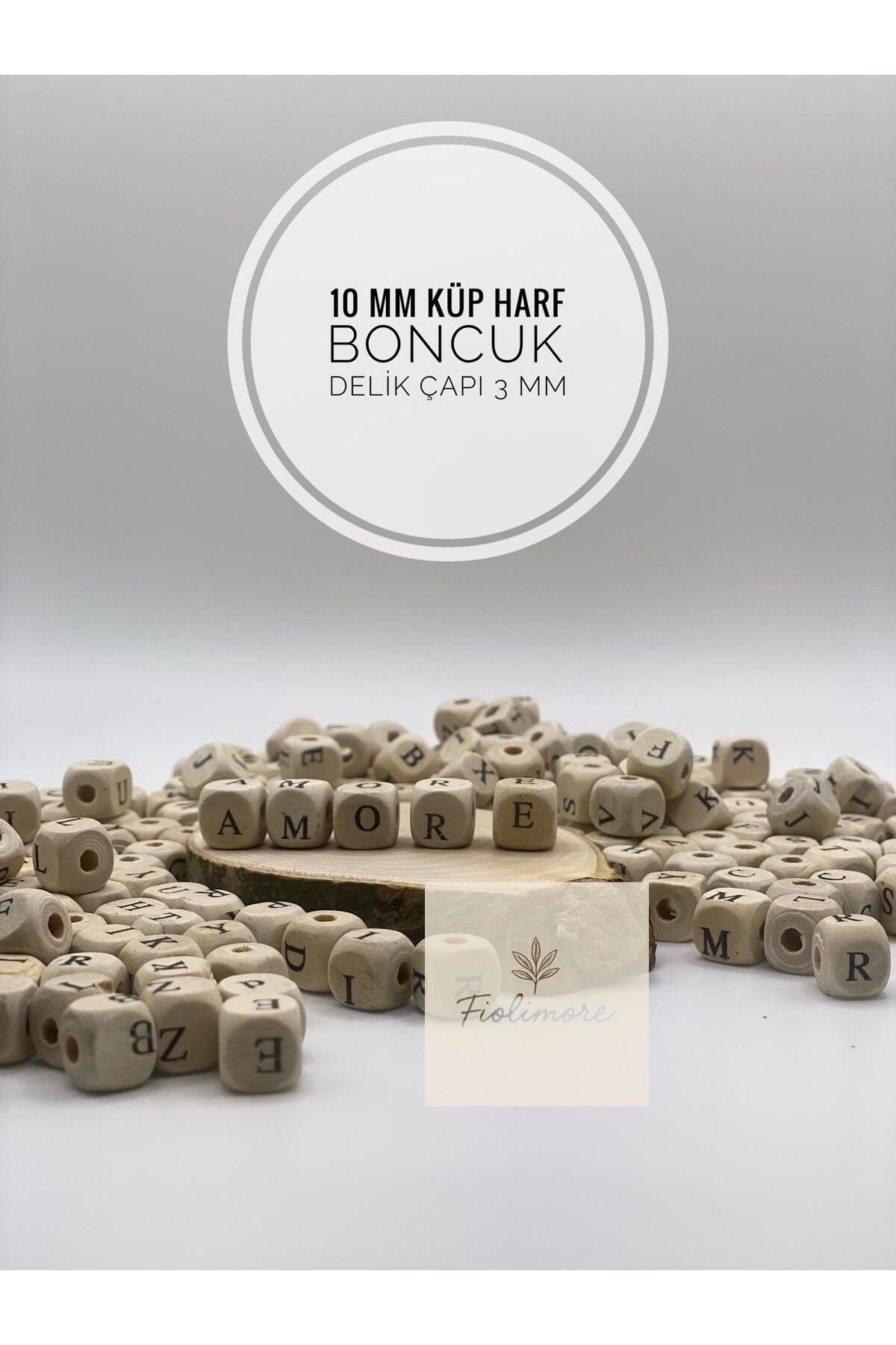 Fiolimore Tahta Ahşap Harf Küp Boncuk 10 mm(50 gr 105 adet) Alfabe Harfli Boncuk