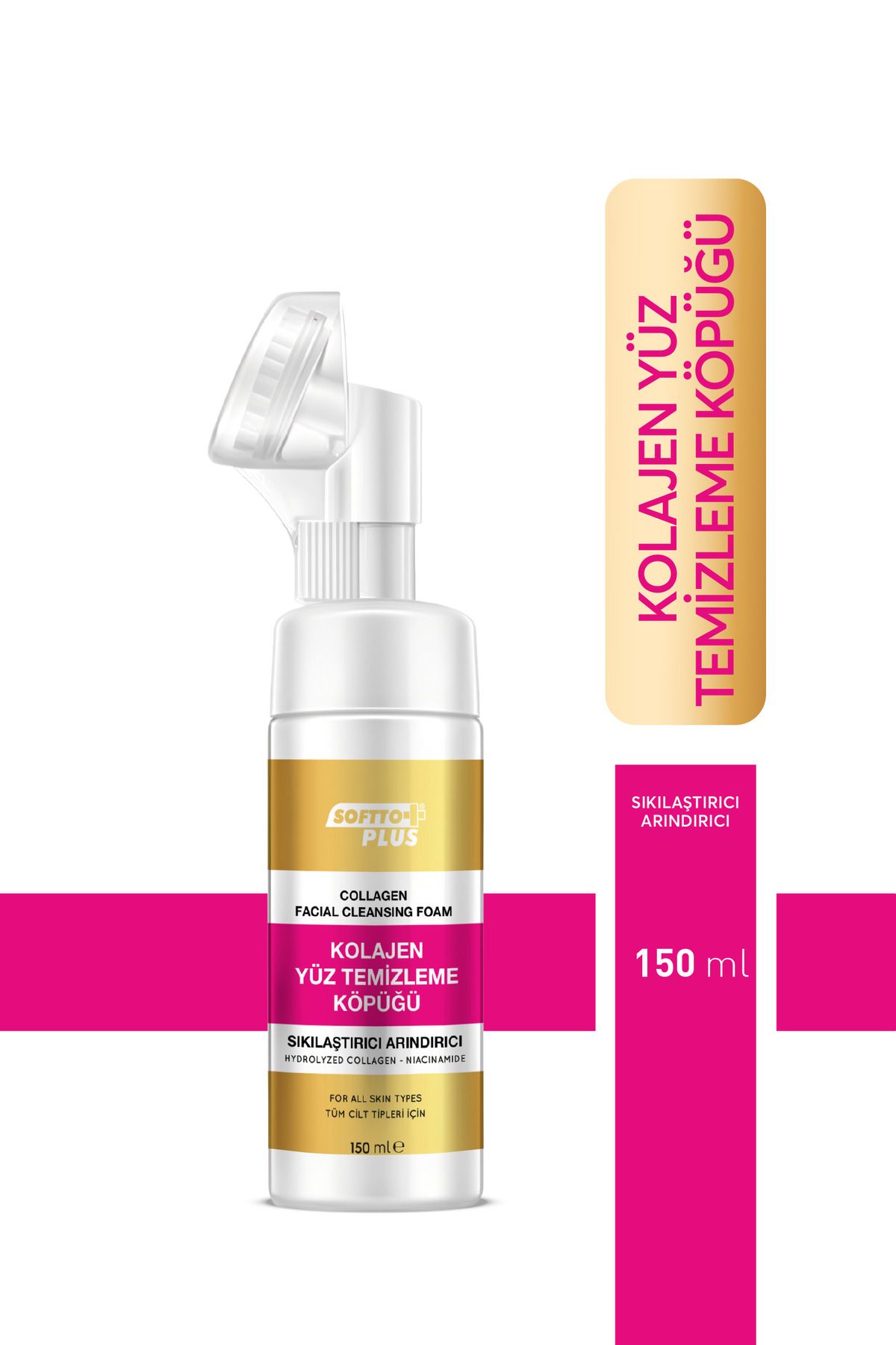 Softto Plus Özel Fırçalı Sıkılaştırıcı Arındırıcı Niacinamide+Kolajen Yüz Temizleme Köpüğü 150 ml