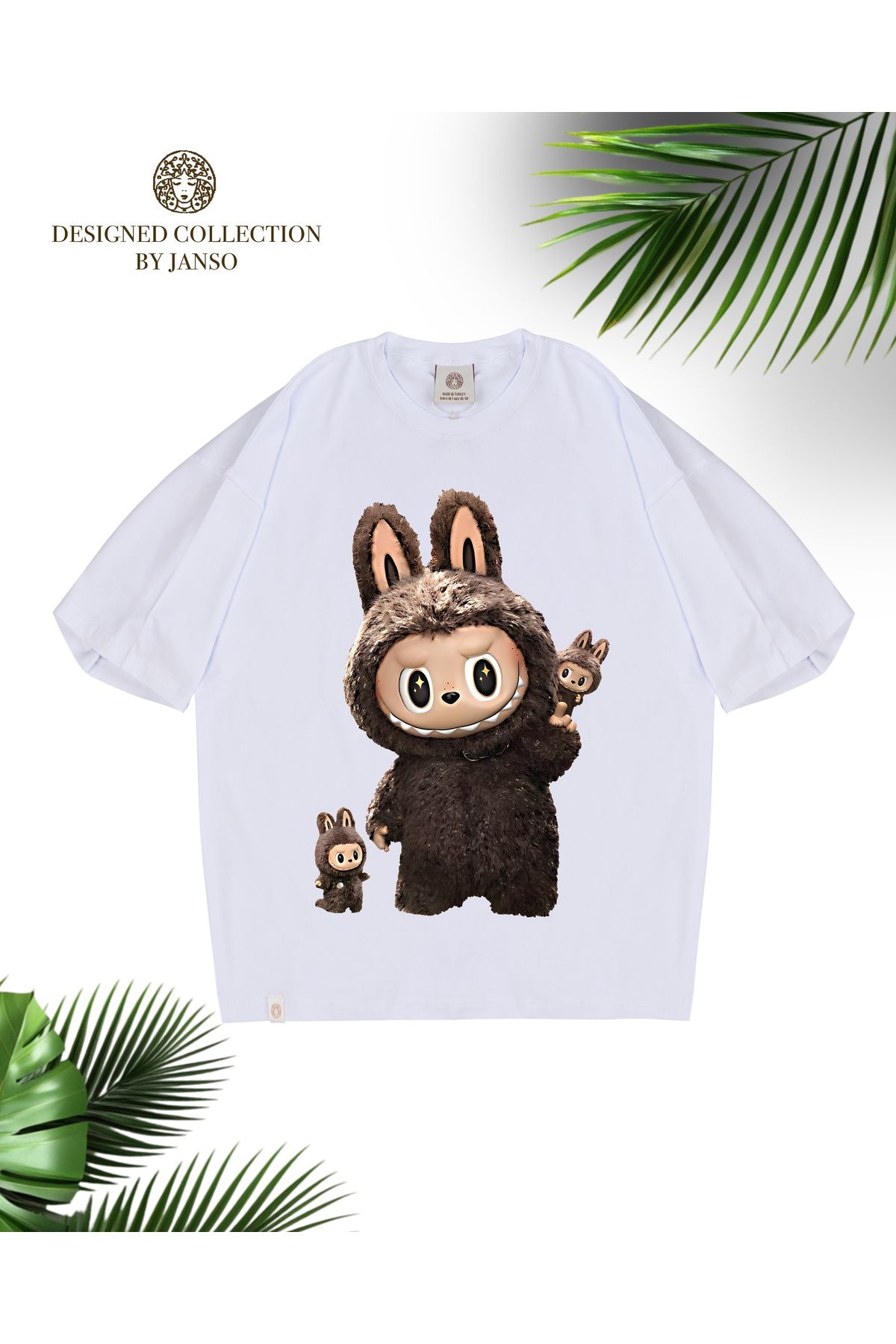 JANSO GROUP - KADIN KISA KOLLU TSHIRT BASKILI OVERSİZE PAMUKLU