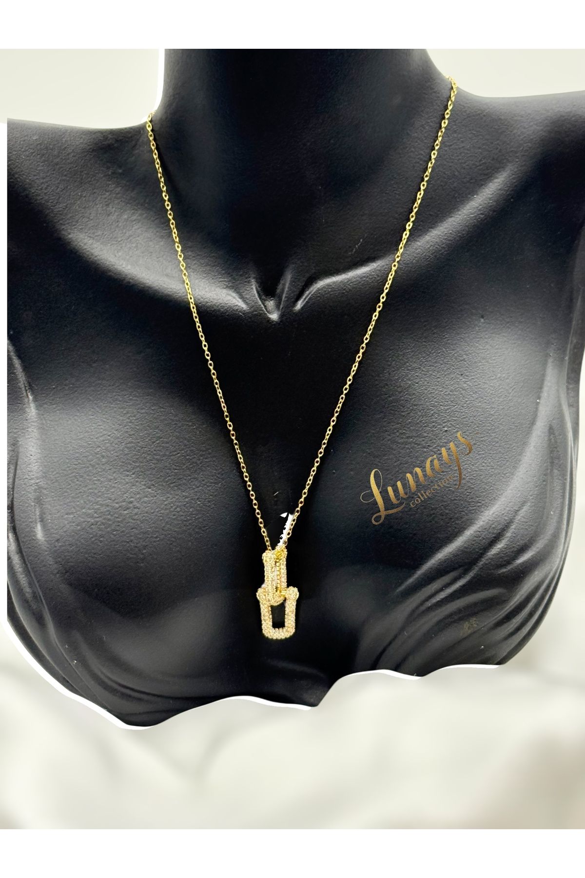 Lunays Paslanmaz Çelik Tifaani Model Zirkon Taşlı Kadın Kolye Gold Renk