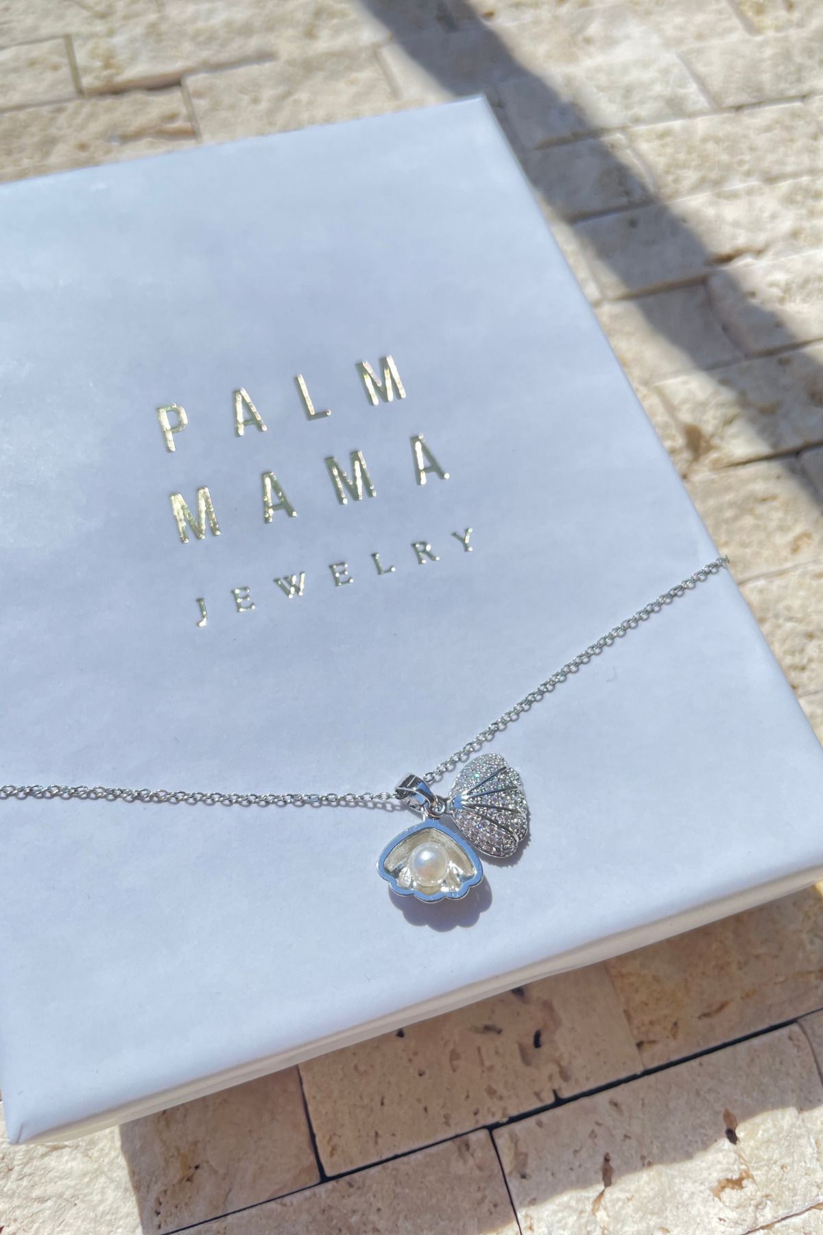 PALM MAMA JEWELRY PALMMAMA Deniz Kabuğu Inci Detaylı Minimal Gümüş Zirkon Taşlı Zincir Paslanmaz Çelik Kolye