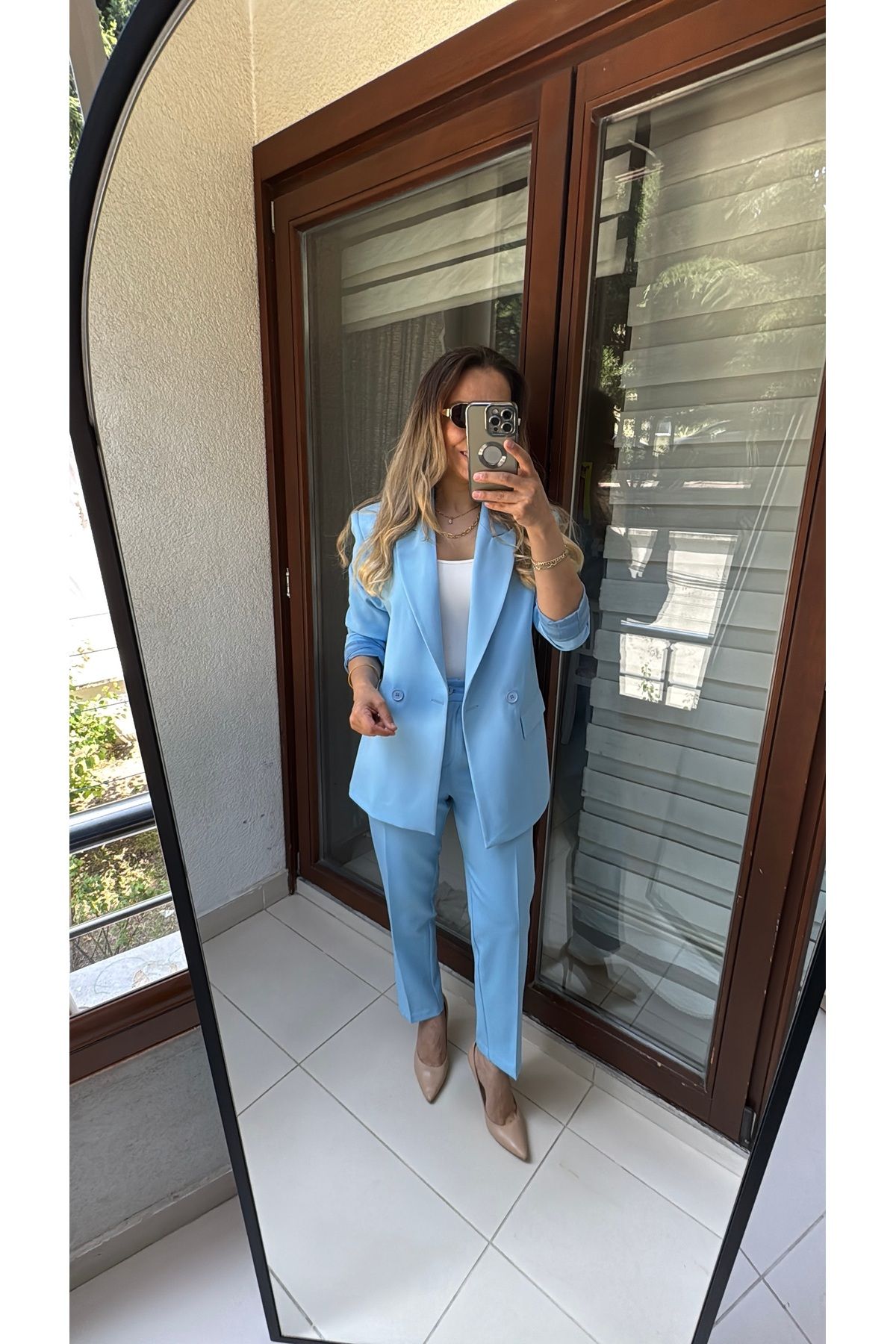 Marka Butikmayamoda Kadin Mavi Ceket Pantolon İkili Takim