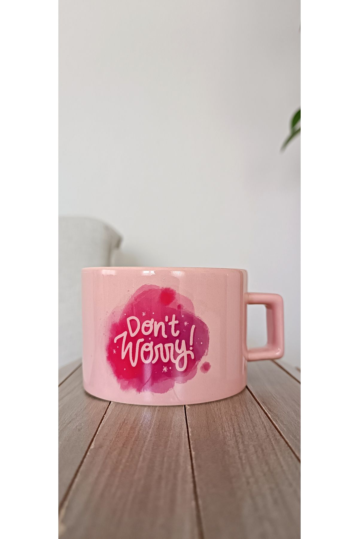 SERAMİK Pembe U Kulplu Kupa