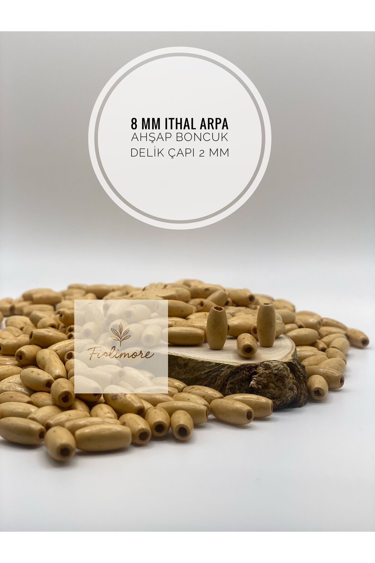 Fiolimore 8 mm Ithal Arpa Model Vernikli Ahşap Boncuk Delik Çapı 2mm(25 Gr 110 Adet)Çanta Takı Bileklik