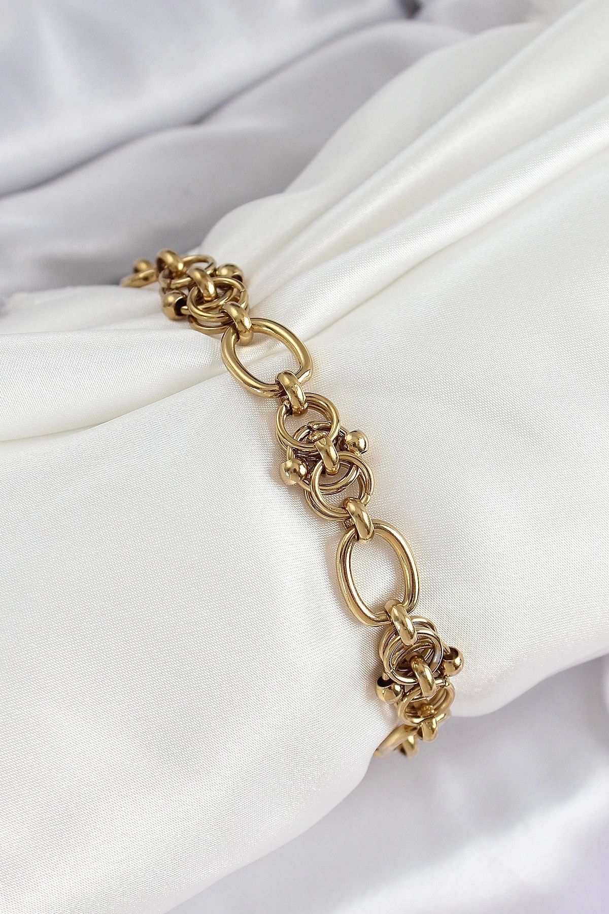 GLIMMERY 316L Çelik Gold Renk Zincirli Kadın Bileklik