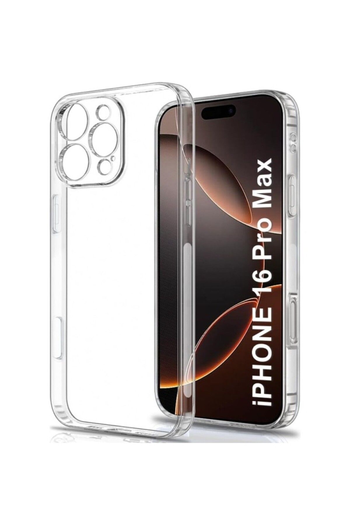 TezMax Apple iPhone 16 Pro Max Uyumlu Kapak Kamera Korumalı Şarj Tıpalı Şeffaf Silikon Kılıf