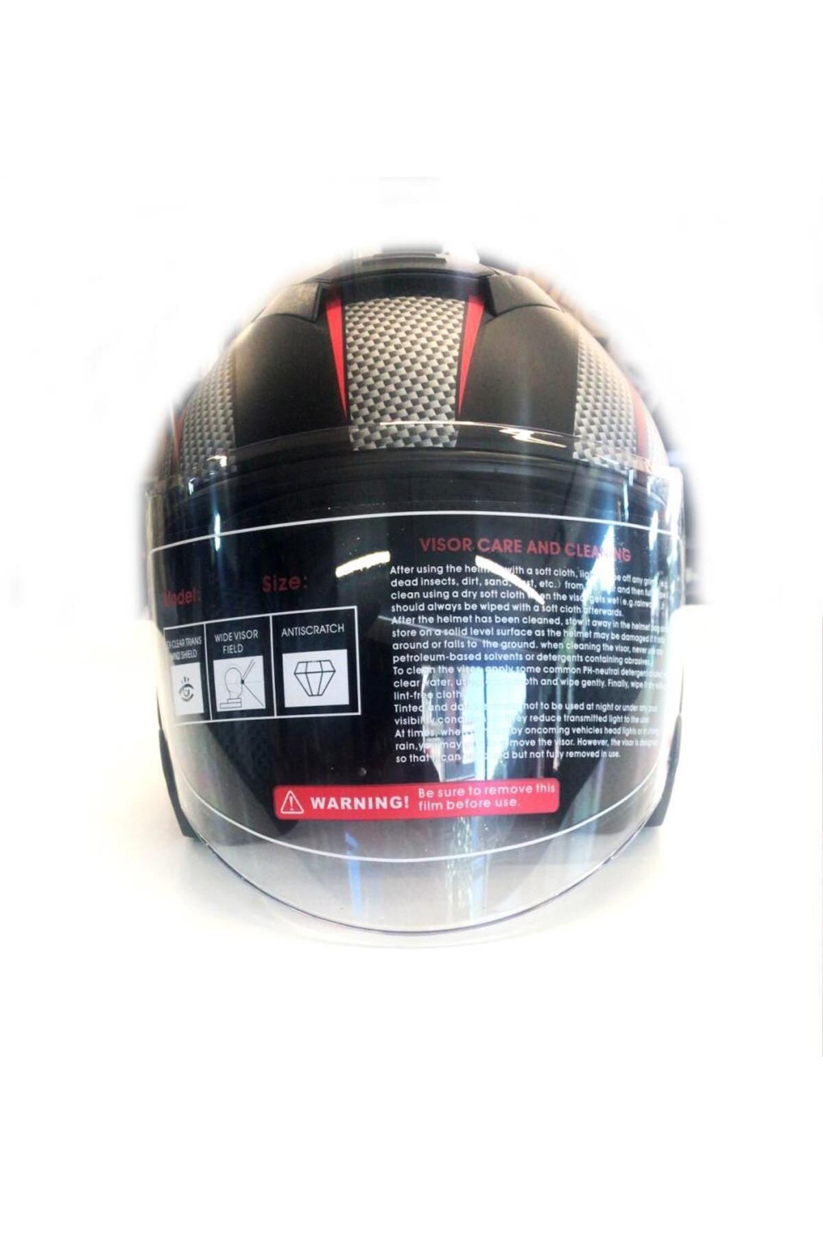 Ybs Yarım Açık Güneş Vizörlü Kask-Siyah Desenli-M Beden