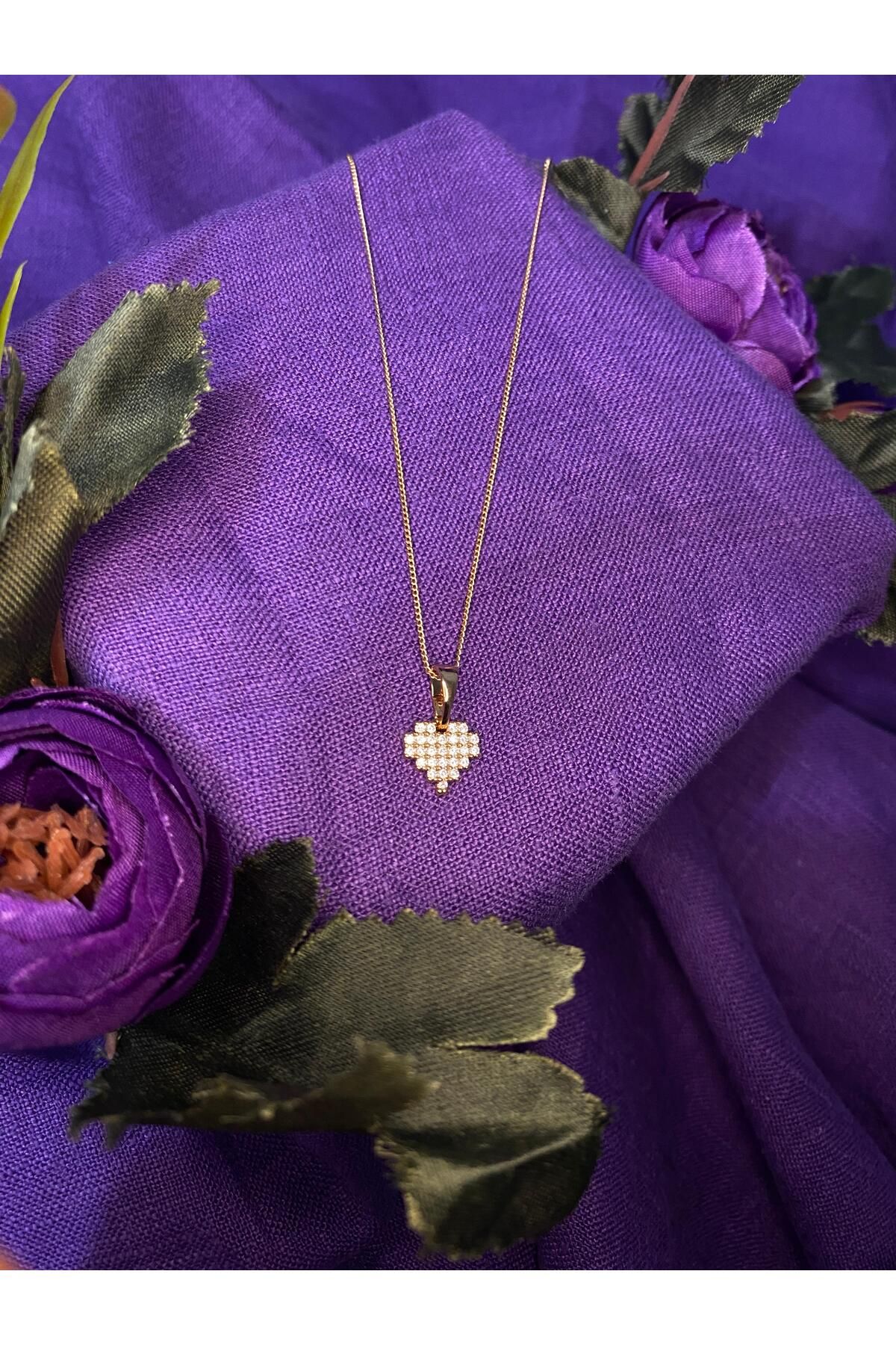 BYBAL Rose Gold Taş Kaplama Kalp Paslanmaz Çelik Kolye