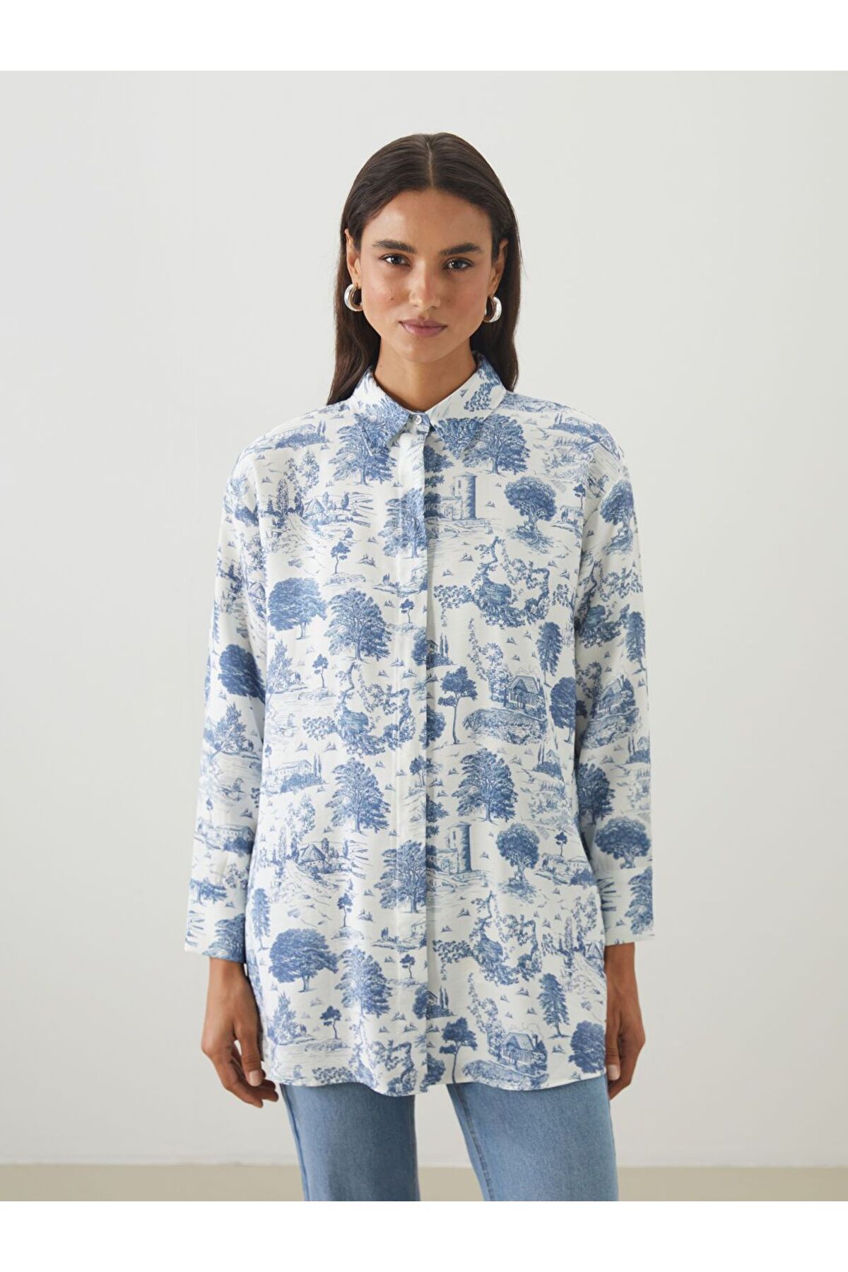 LC Waikiki LCW Modest Desenli Modal Karışımlı Kadın Gömlek Tunik
