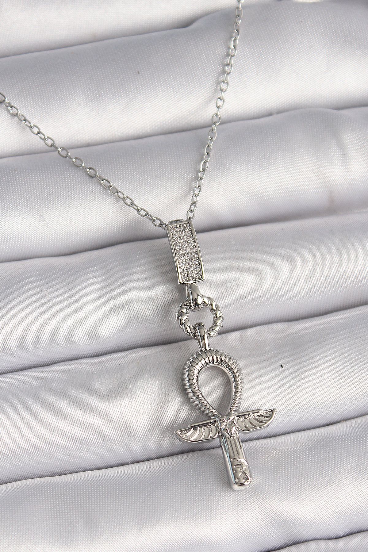 Angel Of Life 316L Çelik Gümüş Renk Zincir Ankh Model Kadın Kolye - TJ-BKO9750