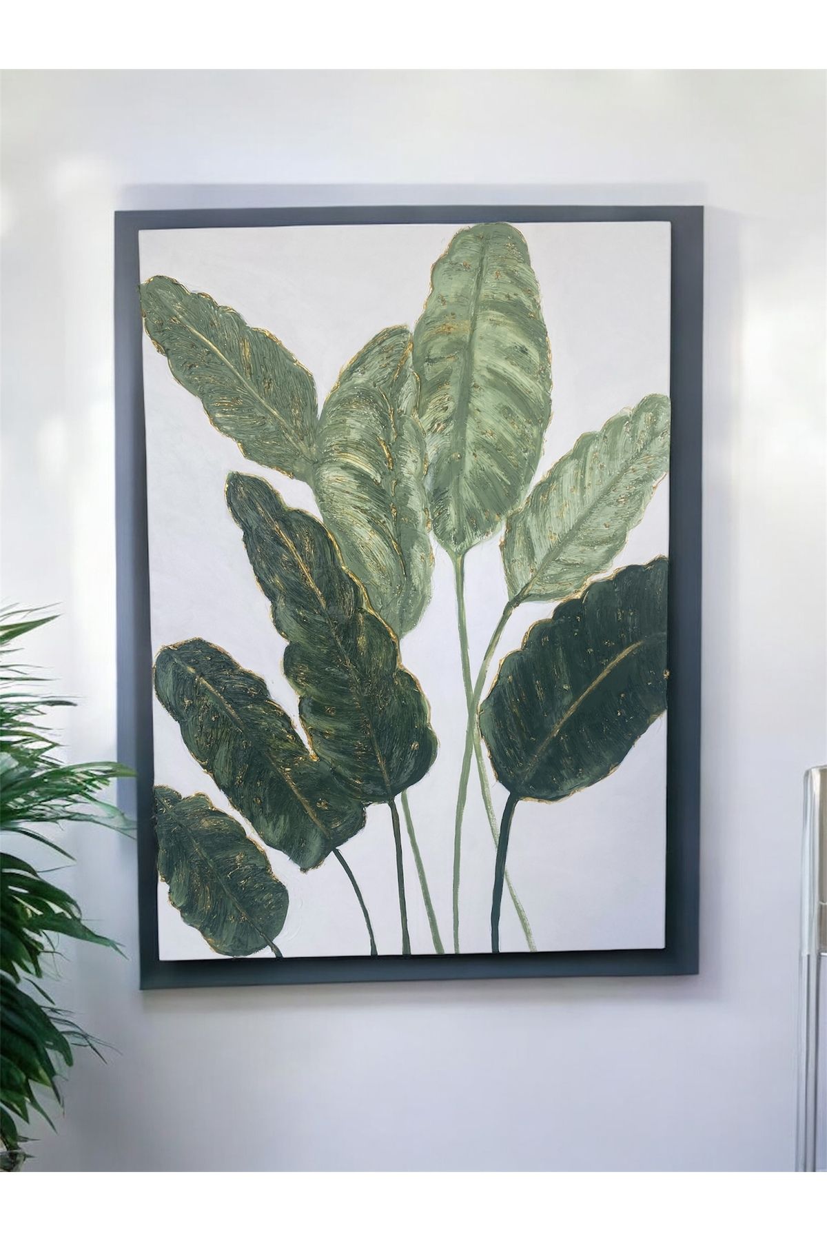 EL YAPIMI Yaprak Dansı Doku Tablo Altın Detaylı 50x70cm