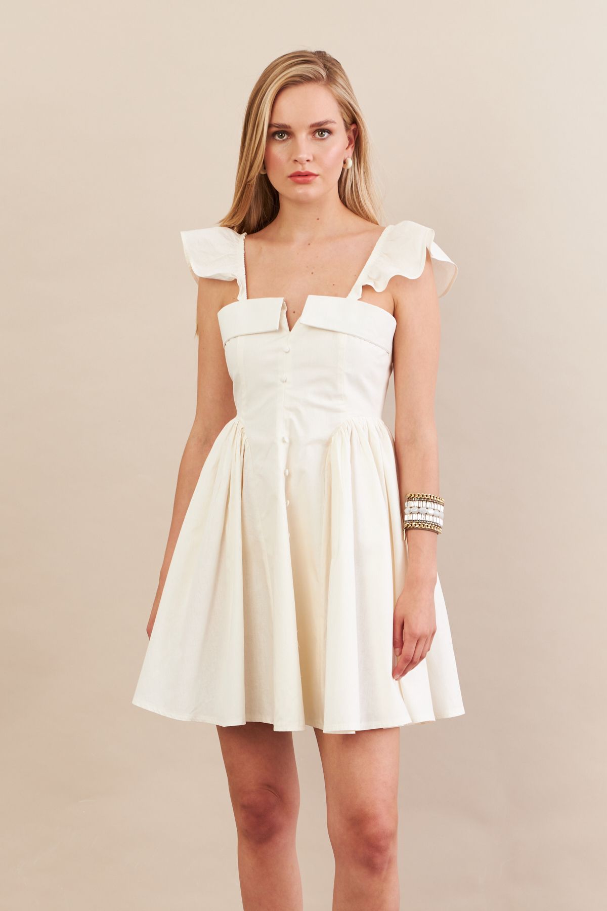 Cool & Sexy Kadın Ekru Midi Dokuma Elbise PSG1010