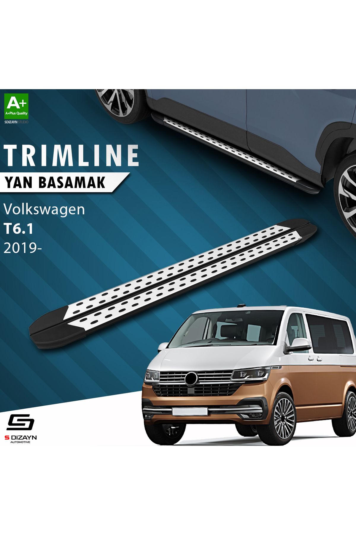Life Tuning S-Dizayn VW Transporter T6.1 Uzun Şase TrimLine Gri Yan Basamak 255 Cm 2019-2025
