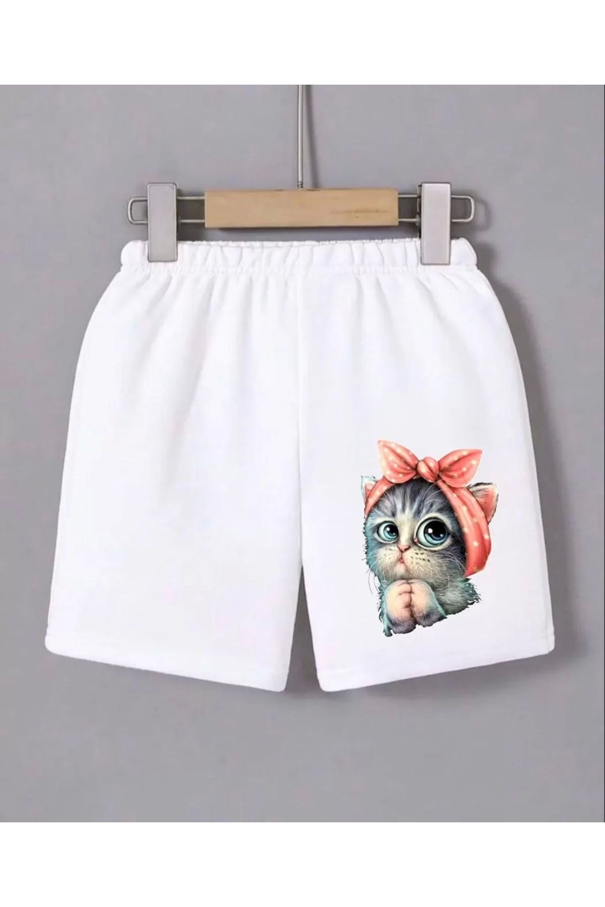MODA Kadın Beli Lastikli Baskılı Mini Şort - Beyaz