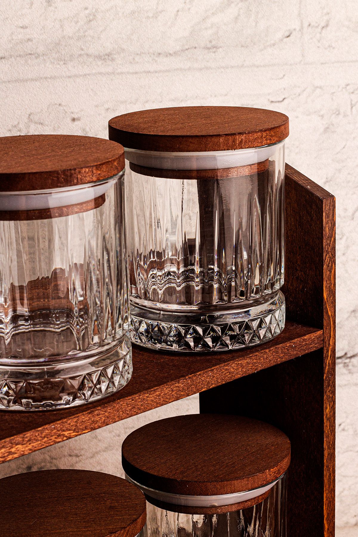 Snippy-Mira Small - Set of 8 Vacuum Wooden Lid Glass Spice Jar Set with Stand Storage Container Set 210 ml 2
