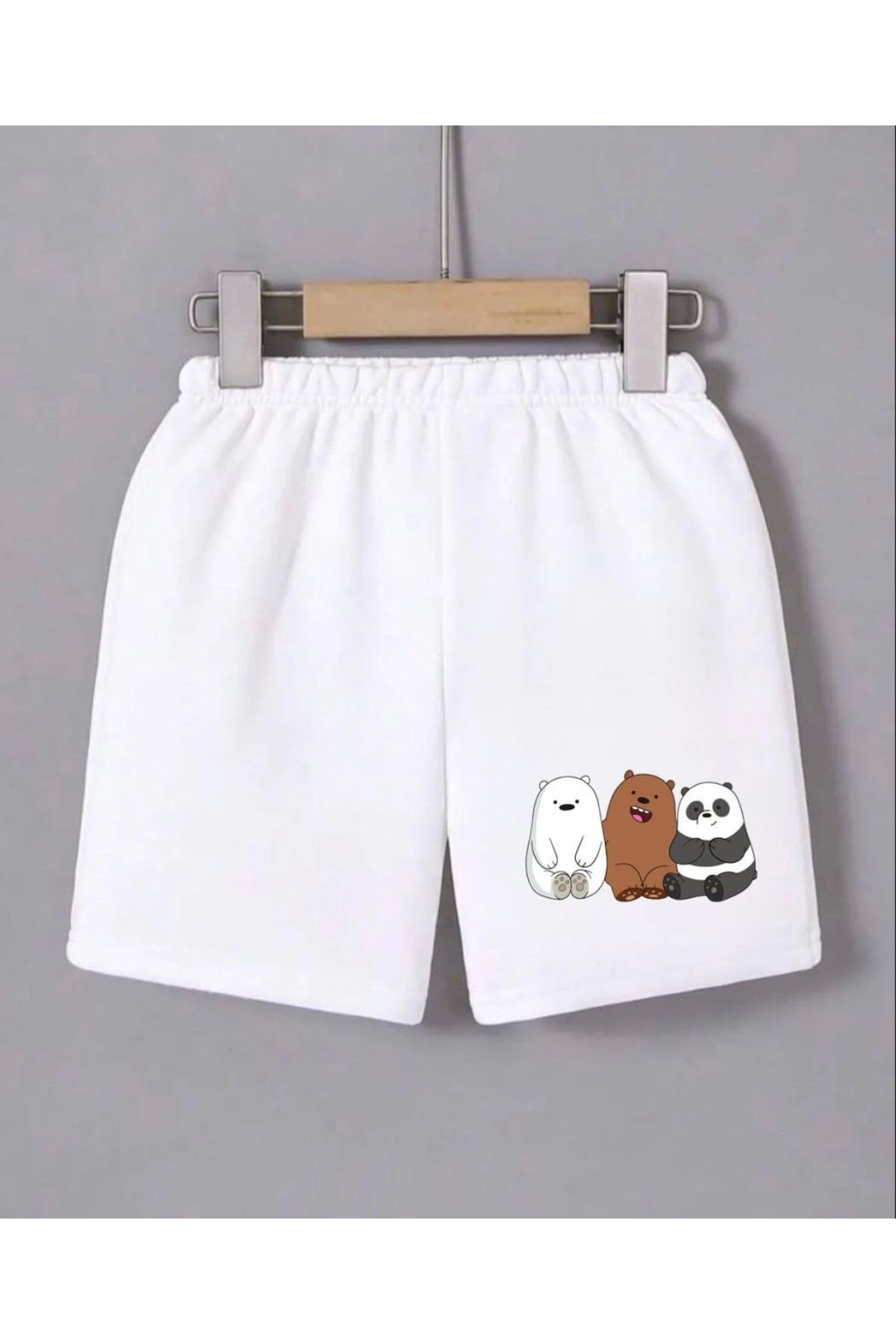 MODA Kadın Beli Lastikli Baskılı Mini Şort - Beyaz