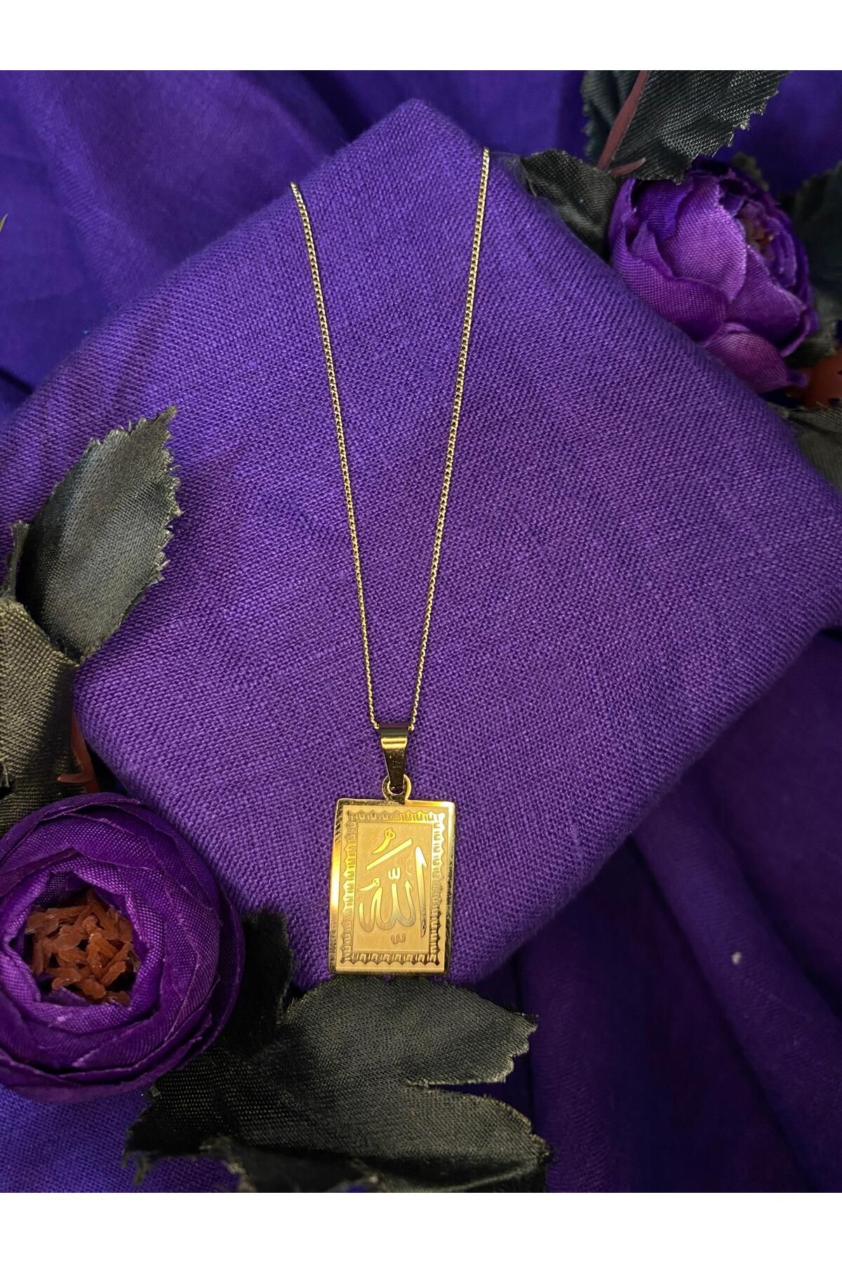 BYBAL Gold ALLAH Yazılı Büyük Boy Paslanmaz Çelik Kolye