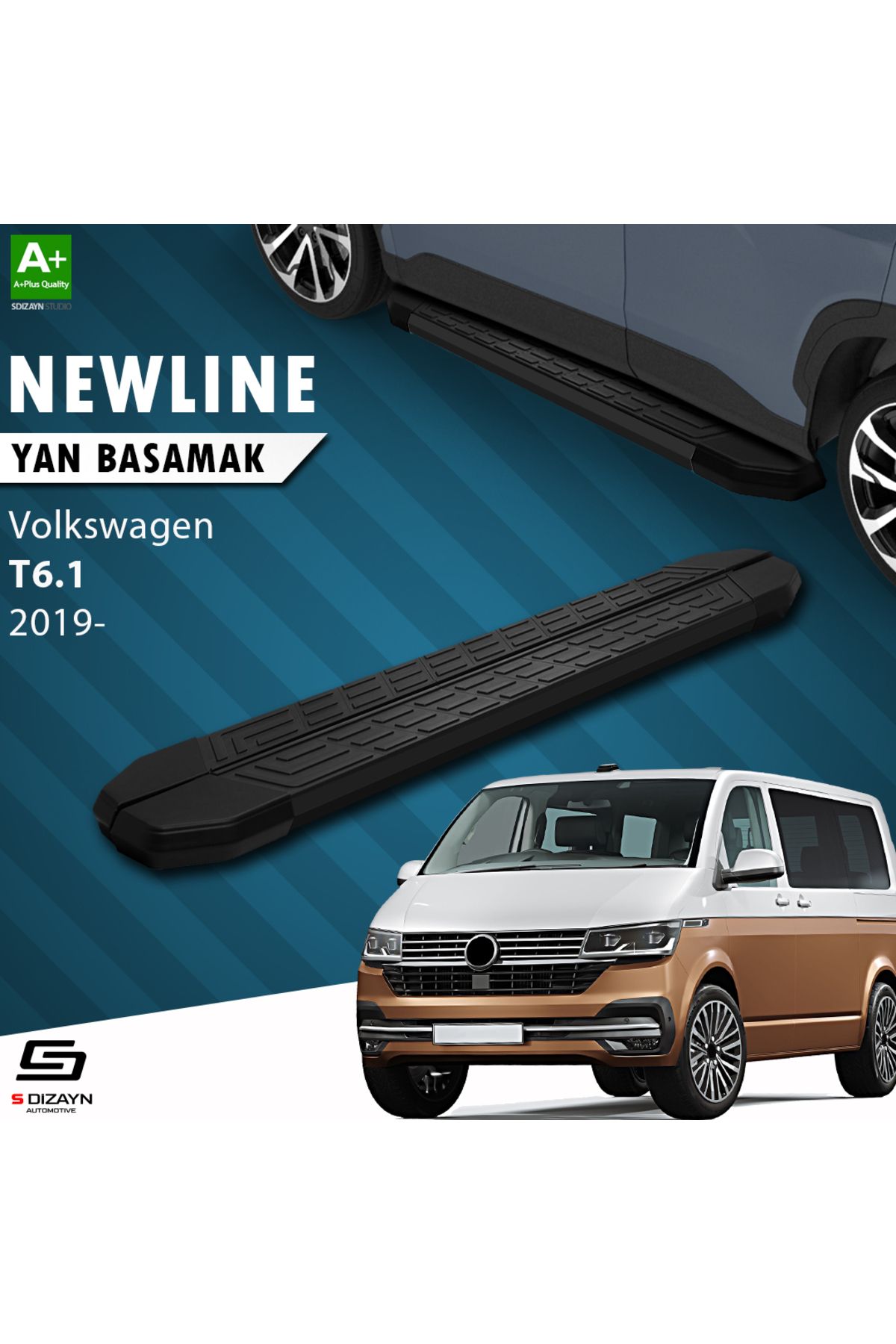 Life Tuning S-Dizayn VW Transporter T6.1 Kısa Şase NewLine Siyah Yan Basamak 213 Cm 2019-2025 A+ Kalite