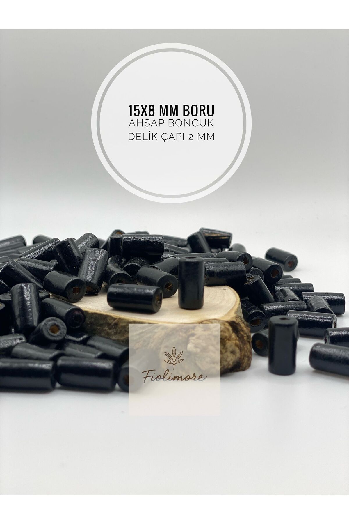 Fiolimore 15x8 mm(25 Gr 63 Adet)Siyah Kesme Boru Ahşap Boncuk Delik Çapı 2mm Çanta Takı Bileklik